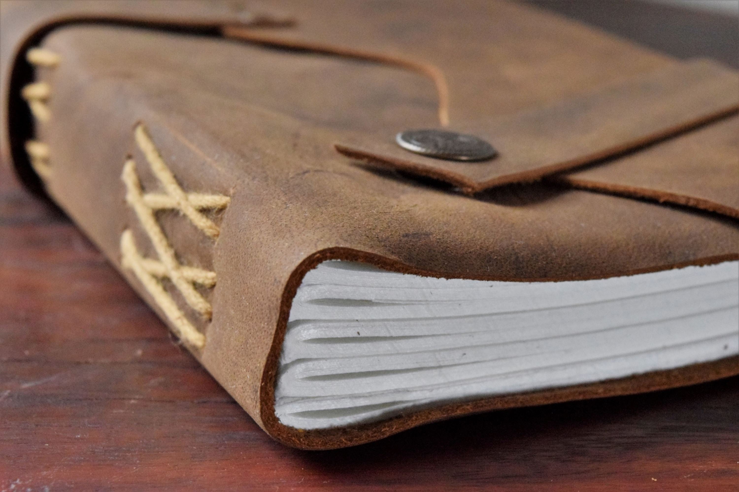 Gift for him - buff cross button leather journal