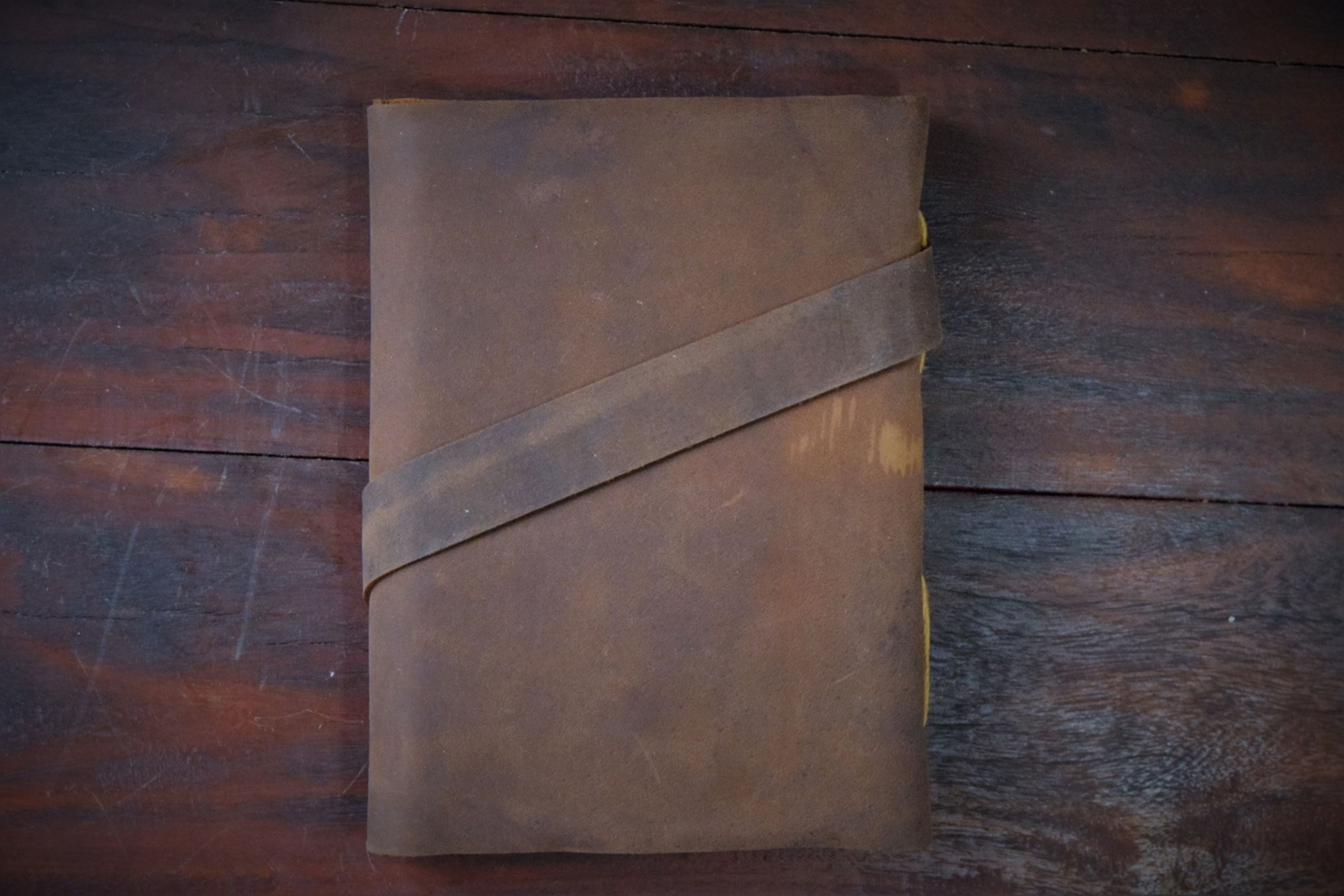 Gift for him - buff cross button leather journal