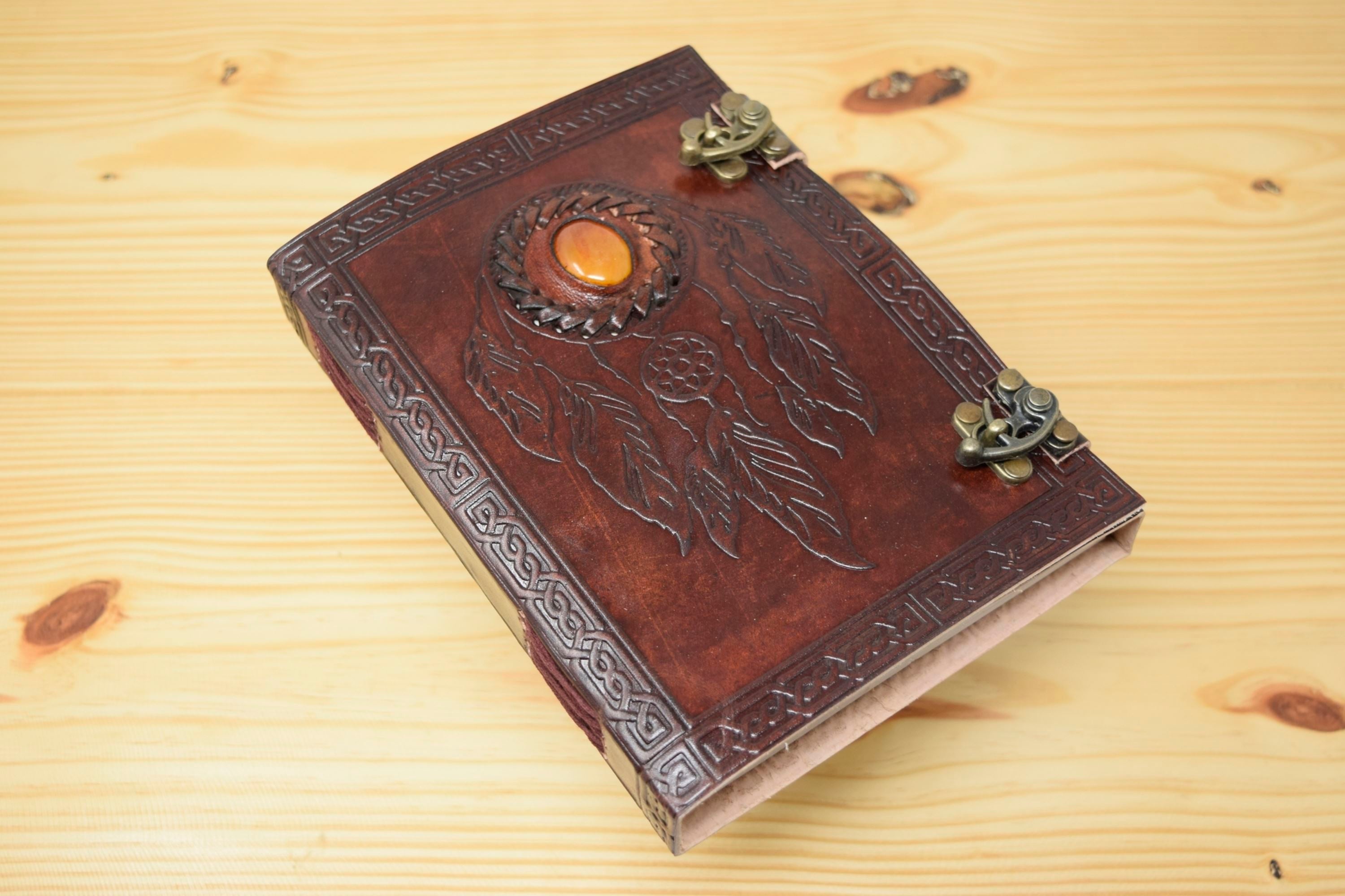 Vintage Handmade Leather Journal - Dream Catcher Stone