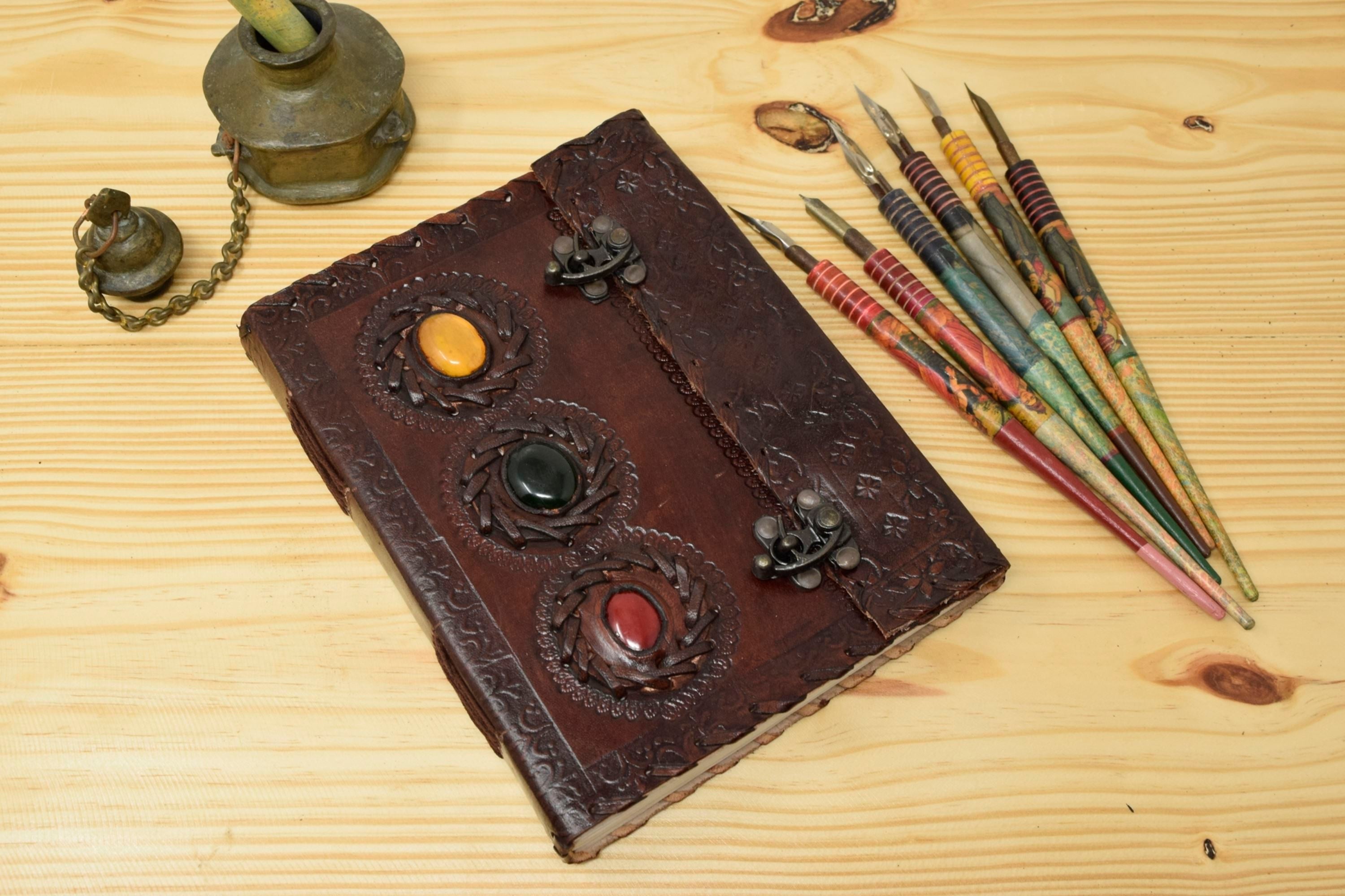 Vintage Handmade Leather Journal - Three Stone Double Lock