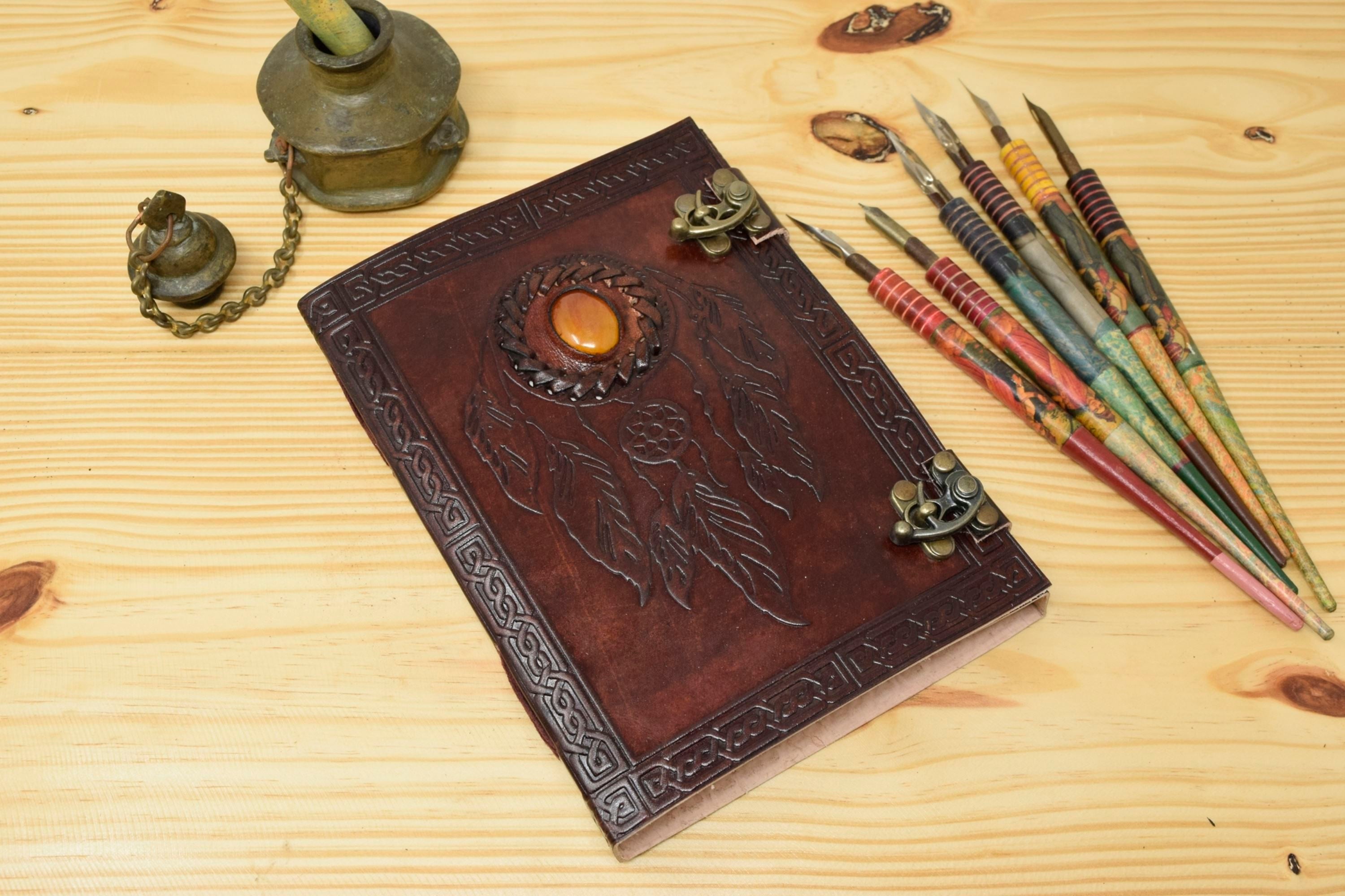 Vintage Handmade Leather Journal - Dream Catcher Stone