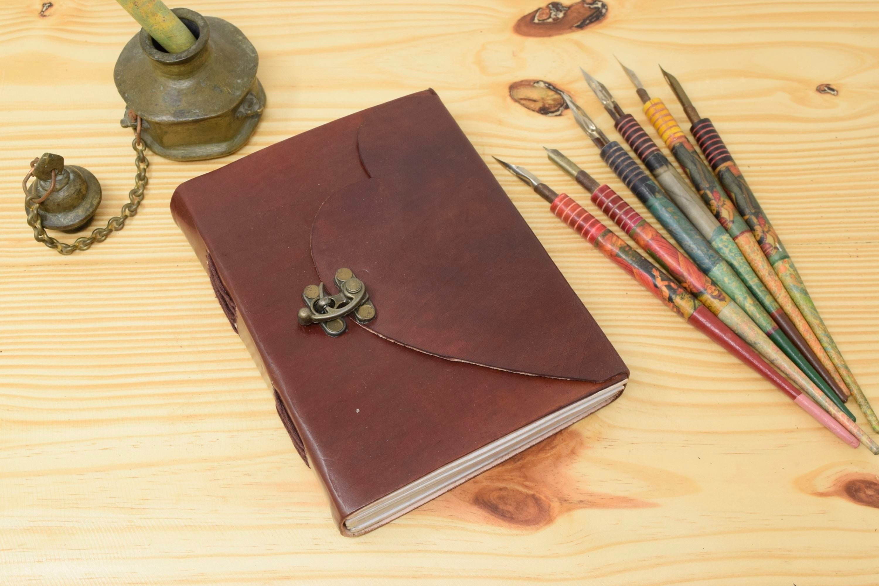 Vintage Handmade Leather Journal - Curved Heart