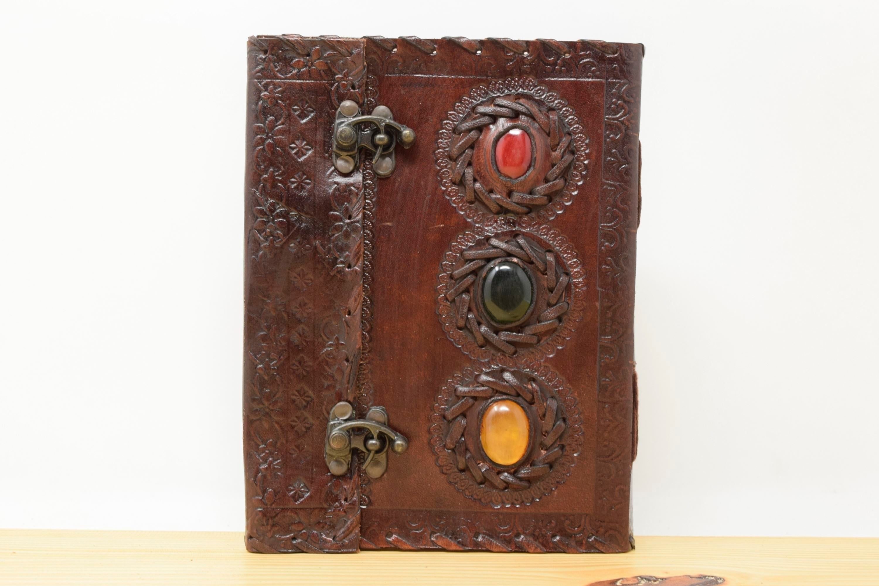 Vintage Handmade Leather Journal - Three Stone Double Lock