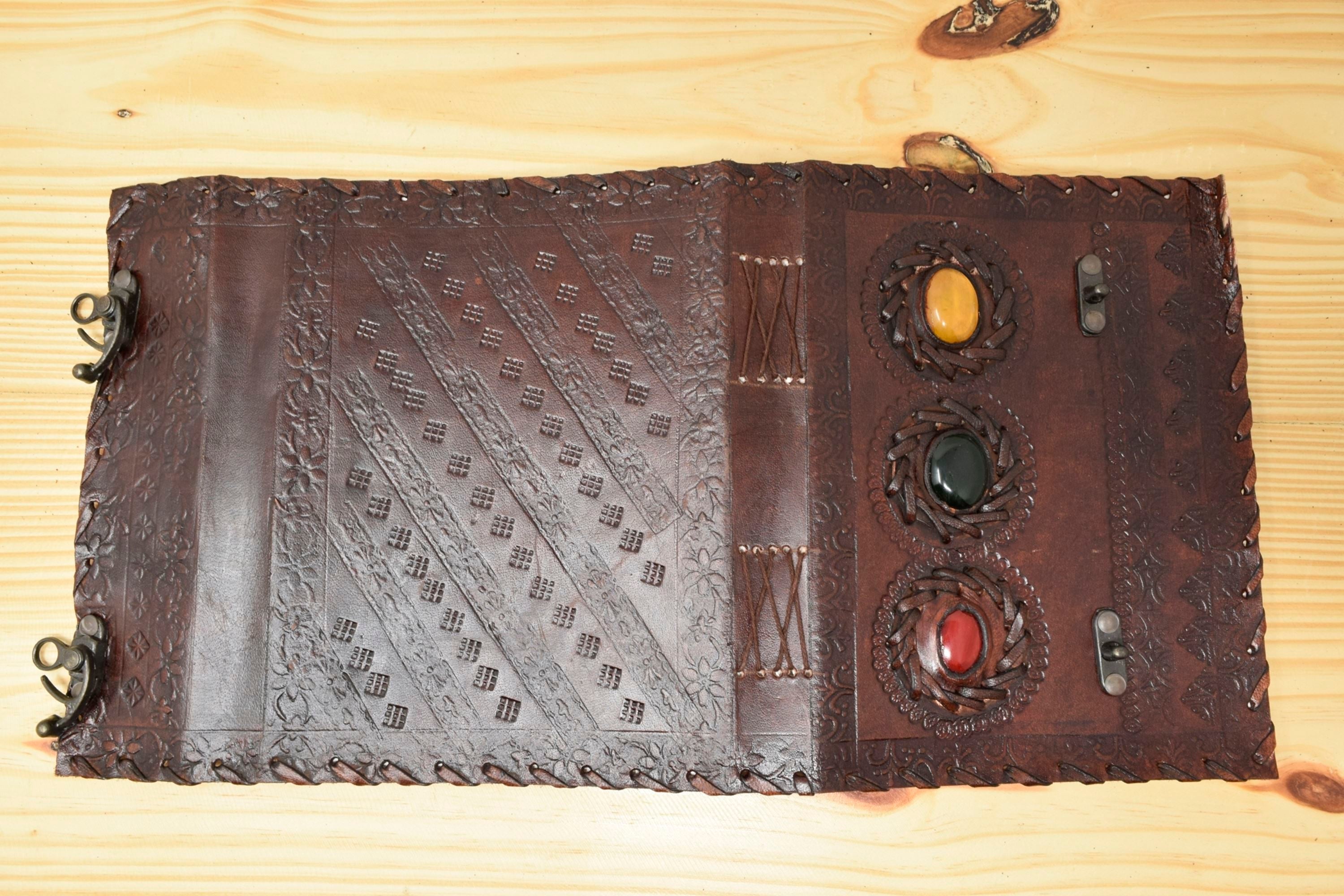 Vintage Handmade Leather Journal - Three Stone Double Lock