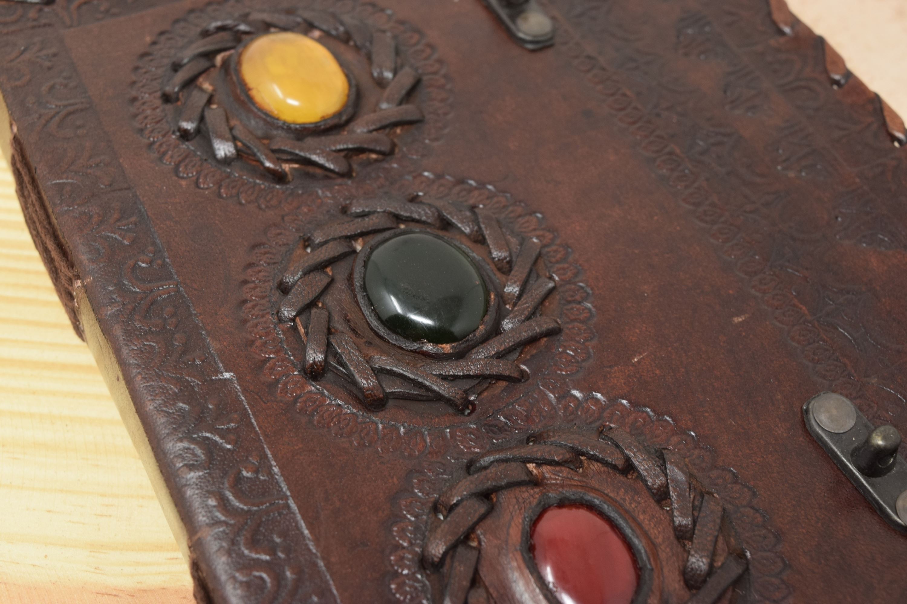 Vintage Handmade Leather Journal - Three Stone Double Lock