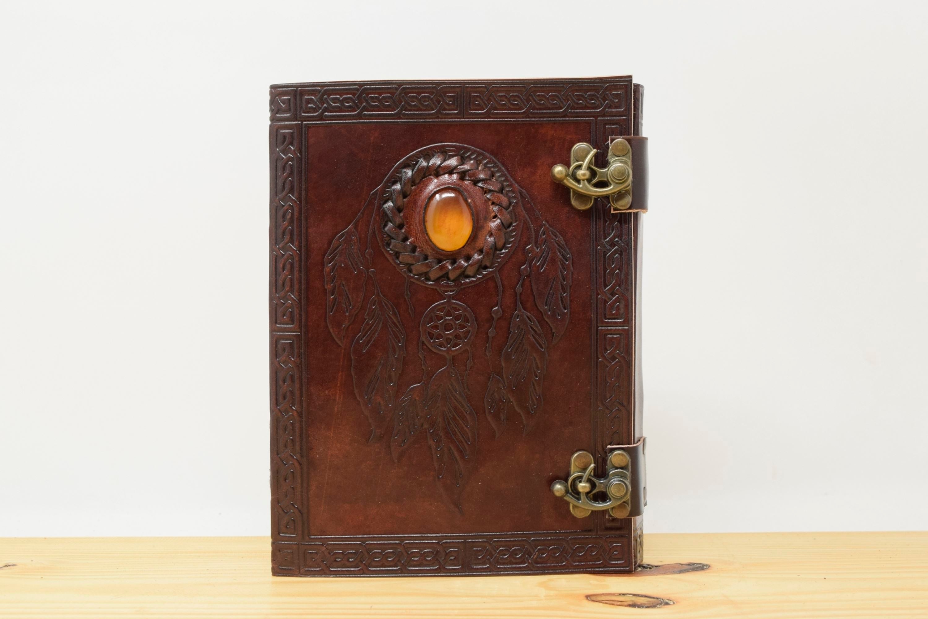 Vintage Handmade Leather Journal - Dream Catcher Stone