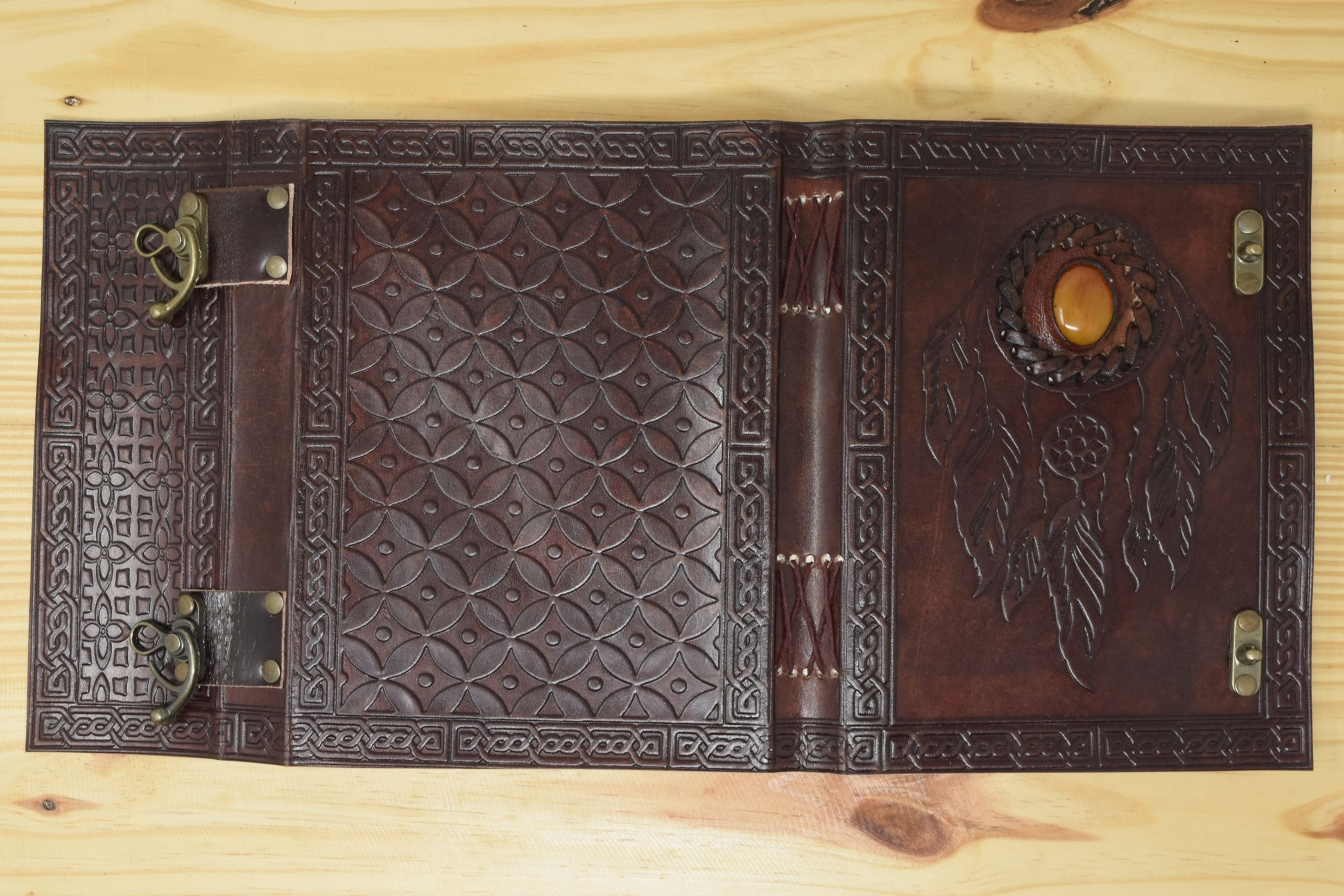 Vintage Handmade Leather Journal - Dream Catcher Stone