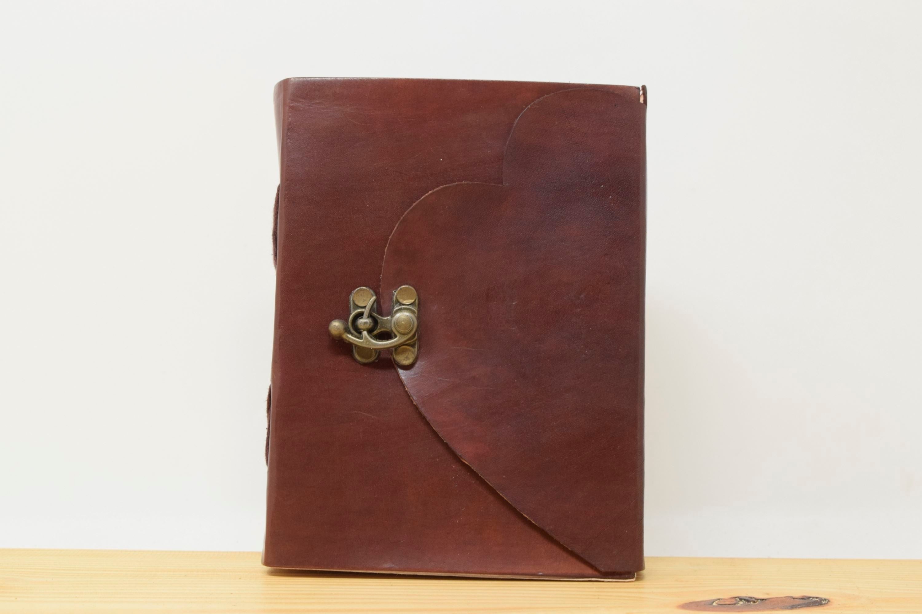 Vintage Handmade Leather Journal - Curved Heart