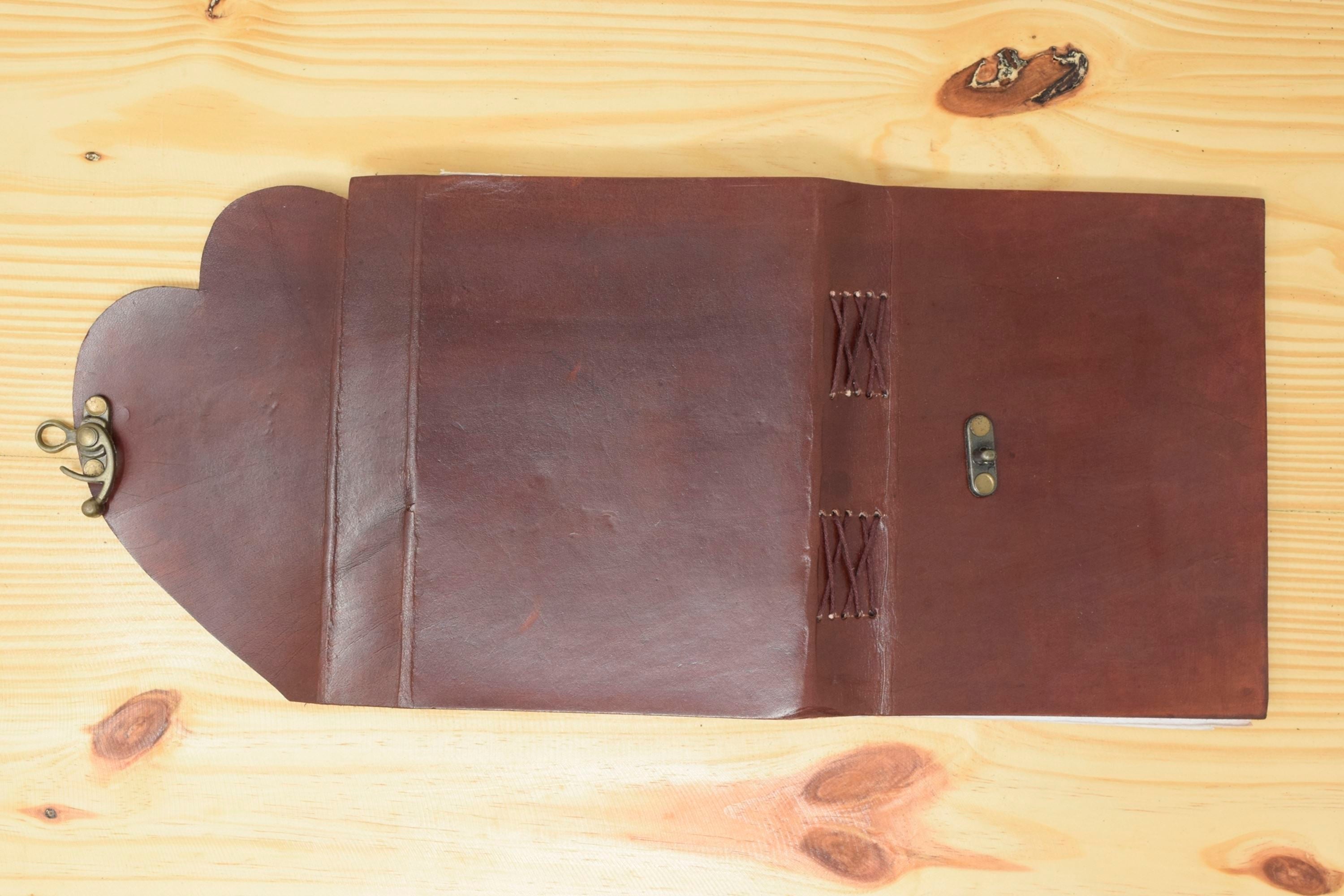 Vintage Handmade Leather Journal - Curved Heart