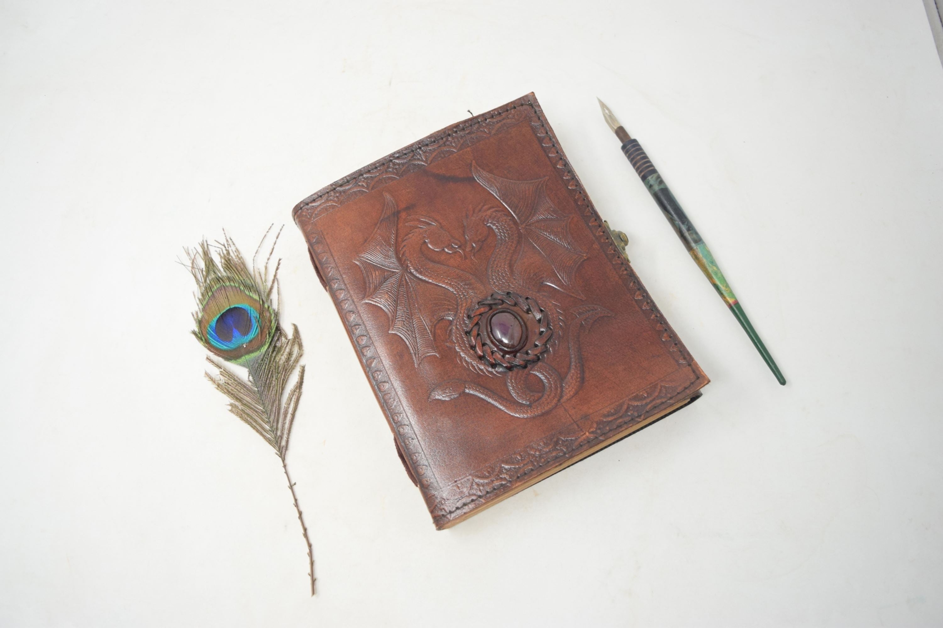 Premium dnd leather notebook - double dragon Stone