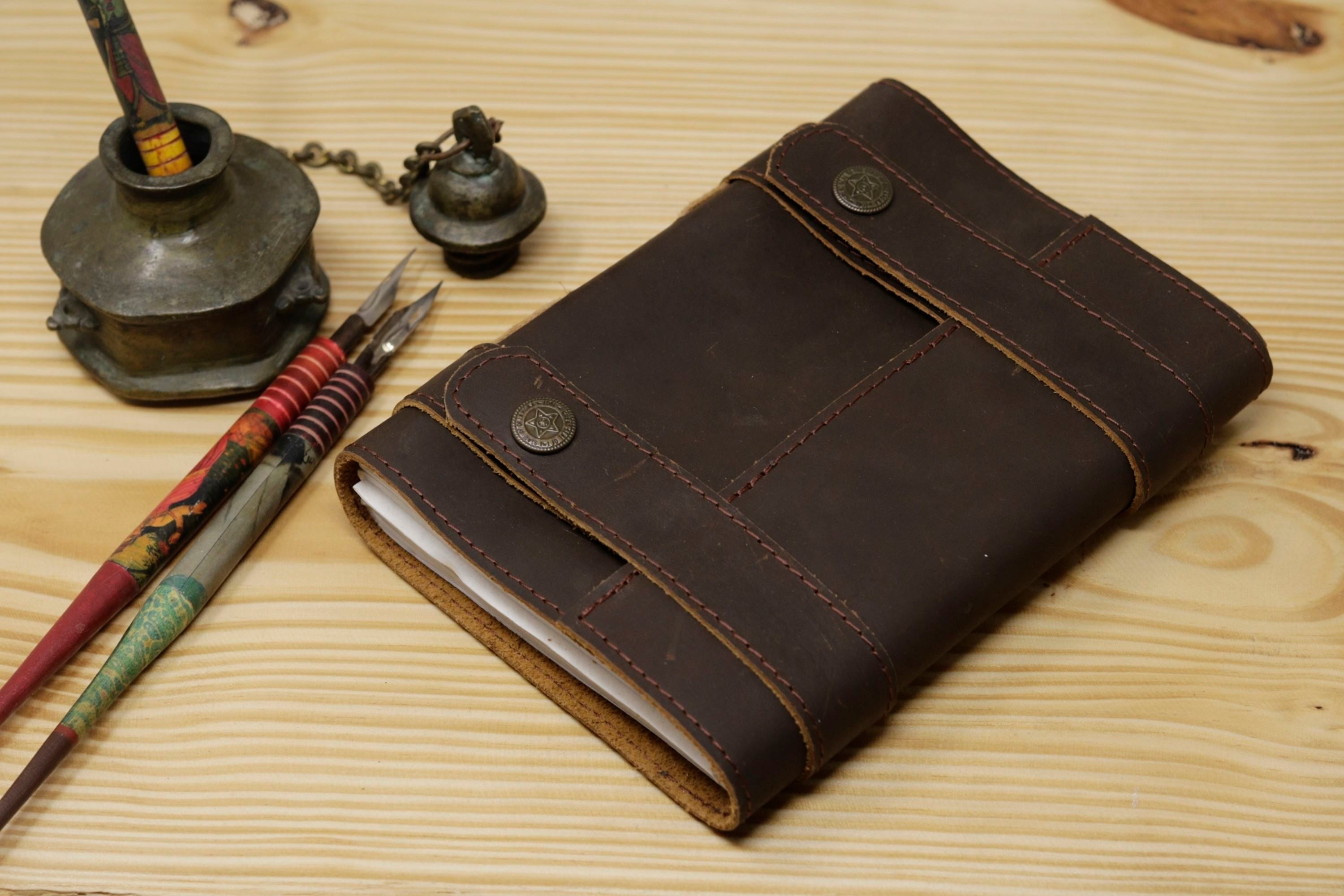 Handmade Vintage Leather Journal - Buff Double Button