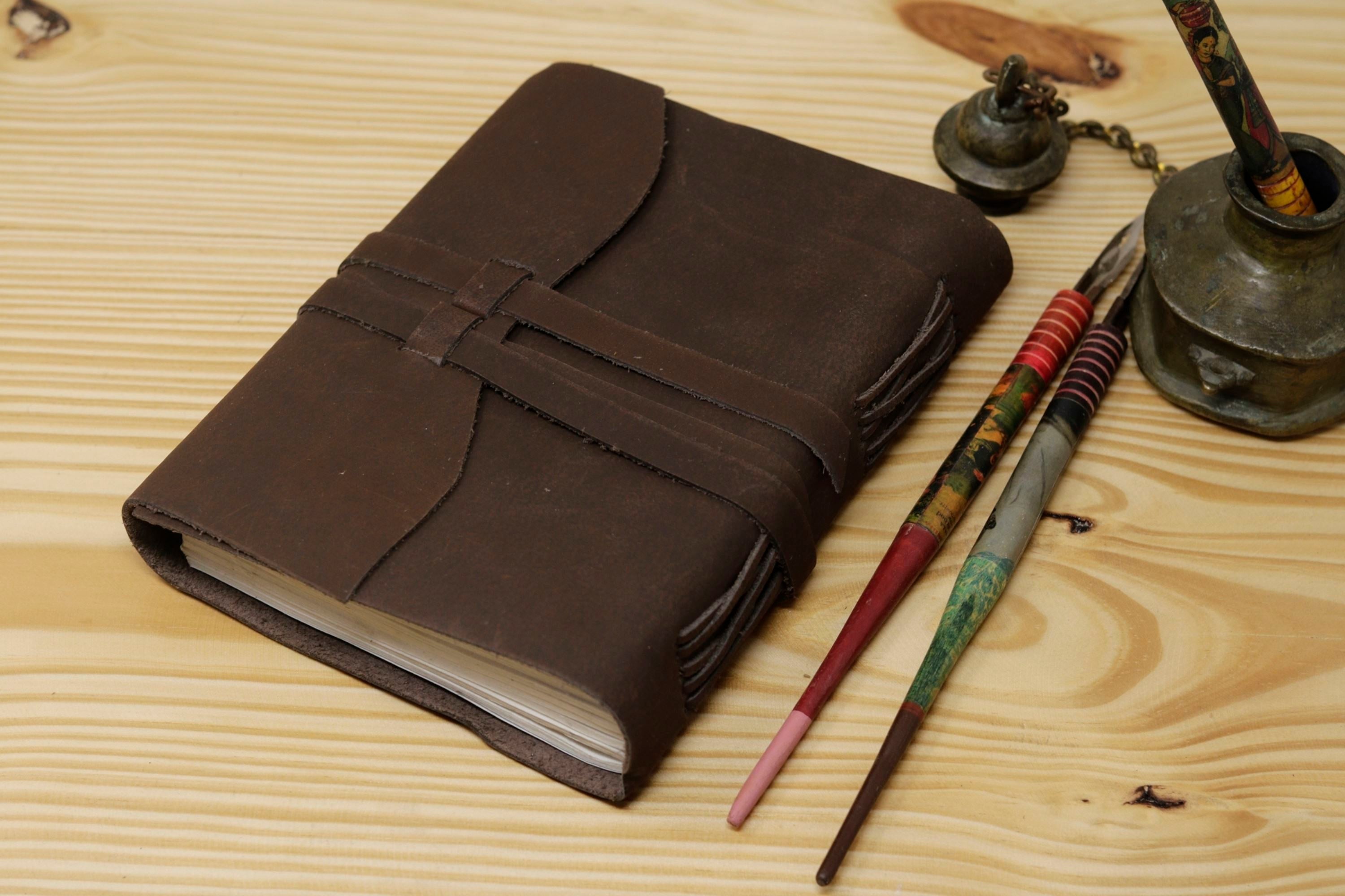 Handmade Vintage Leather Journal - Buff Cut Flap