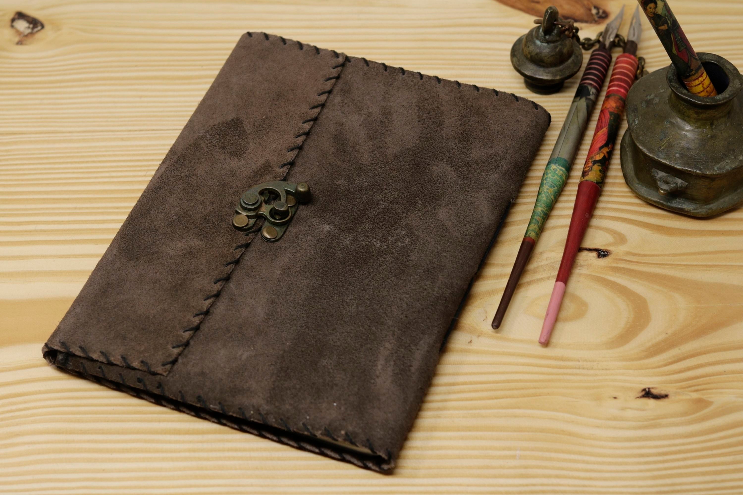 Handmade Vintage Leather Journal - Suede Centre Lock