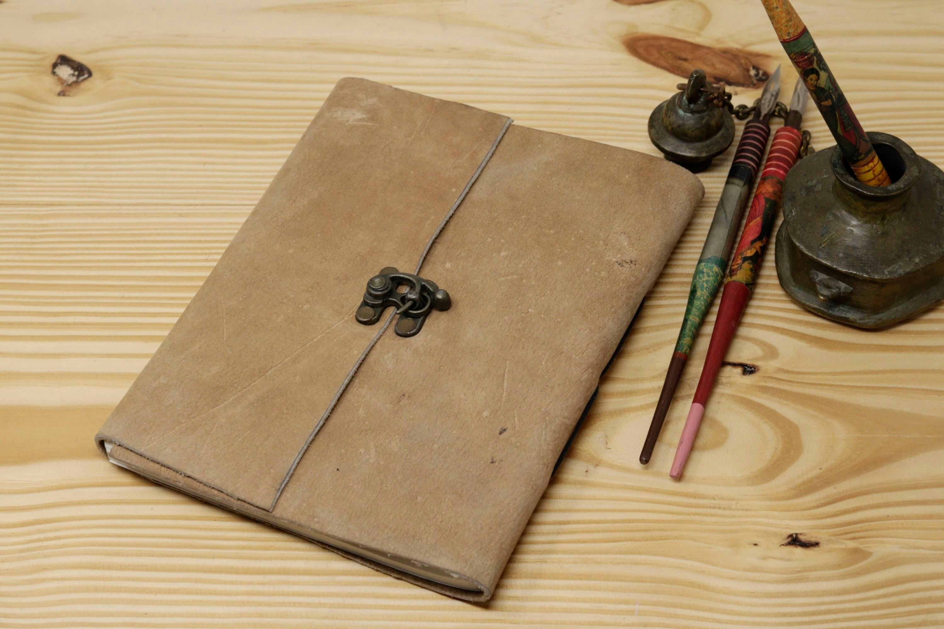 Handmade Vintage Leather Journal - Light Brown Suede Centre Lock