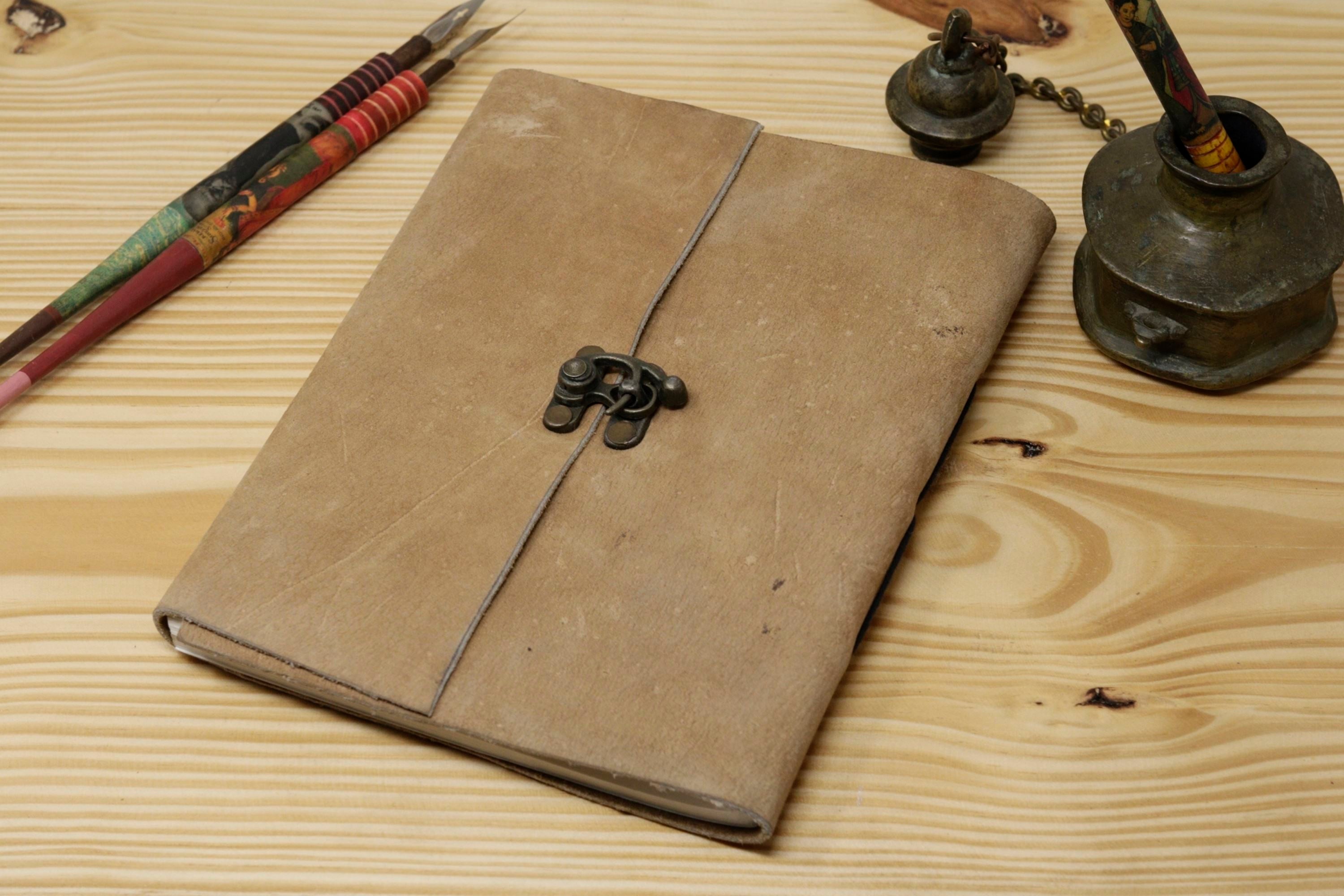 Handmade Vintage Leather Journal - Light Brown Suede Centre Lock