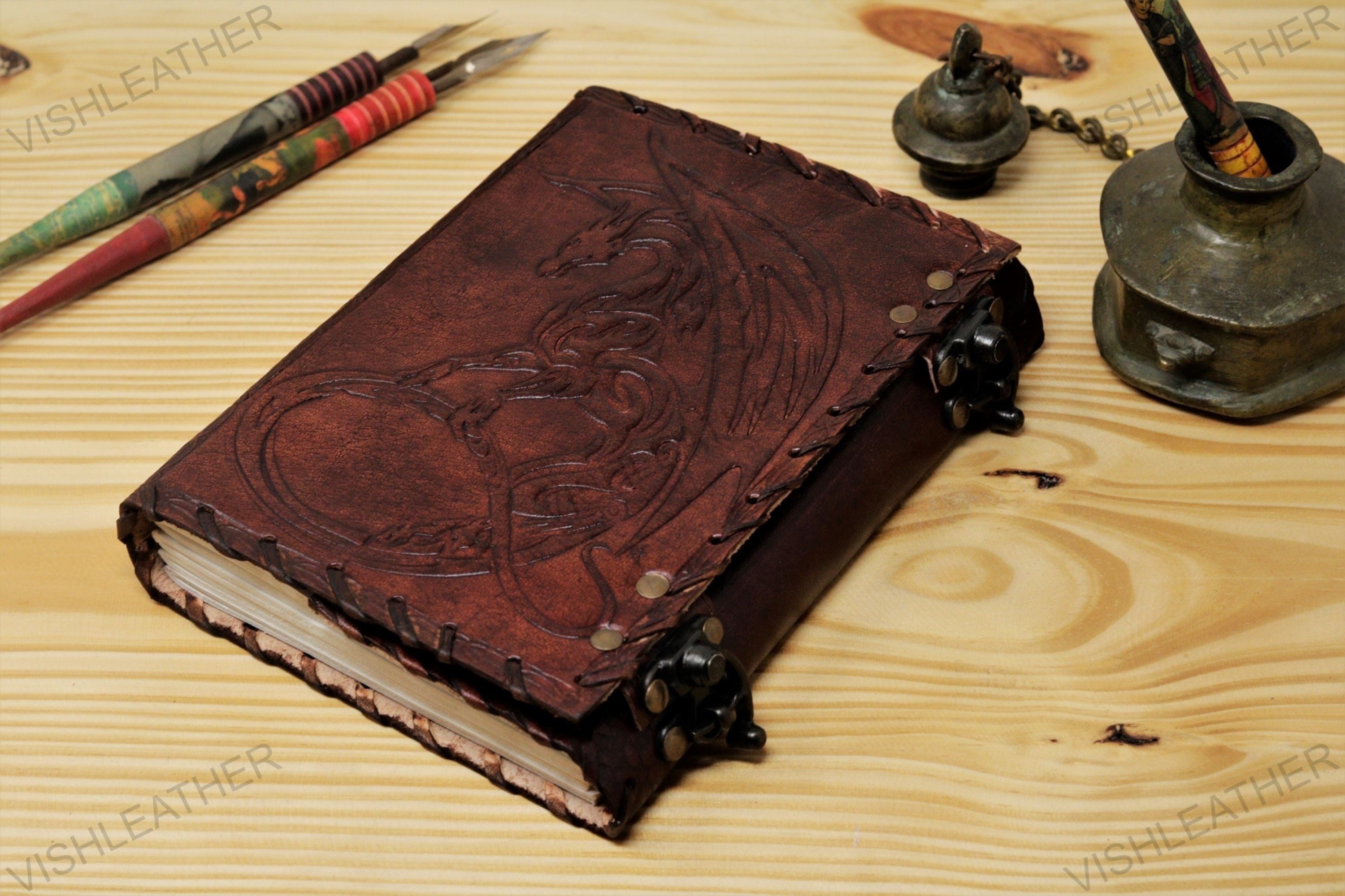 Handmade Vintage Leather Journal - Dragon Double Lock