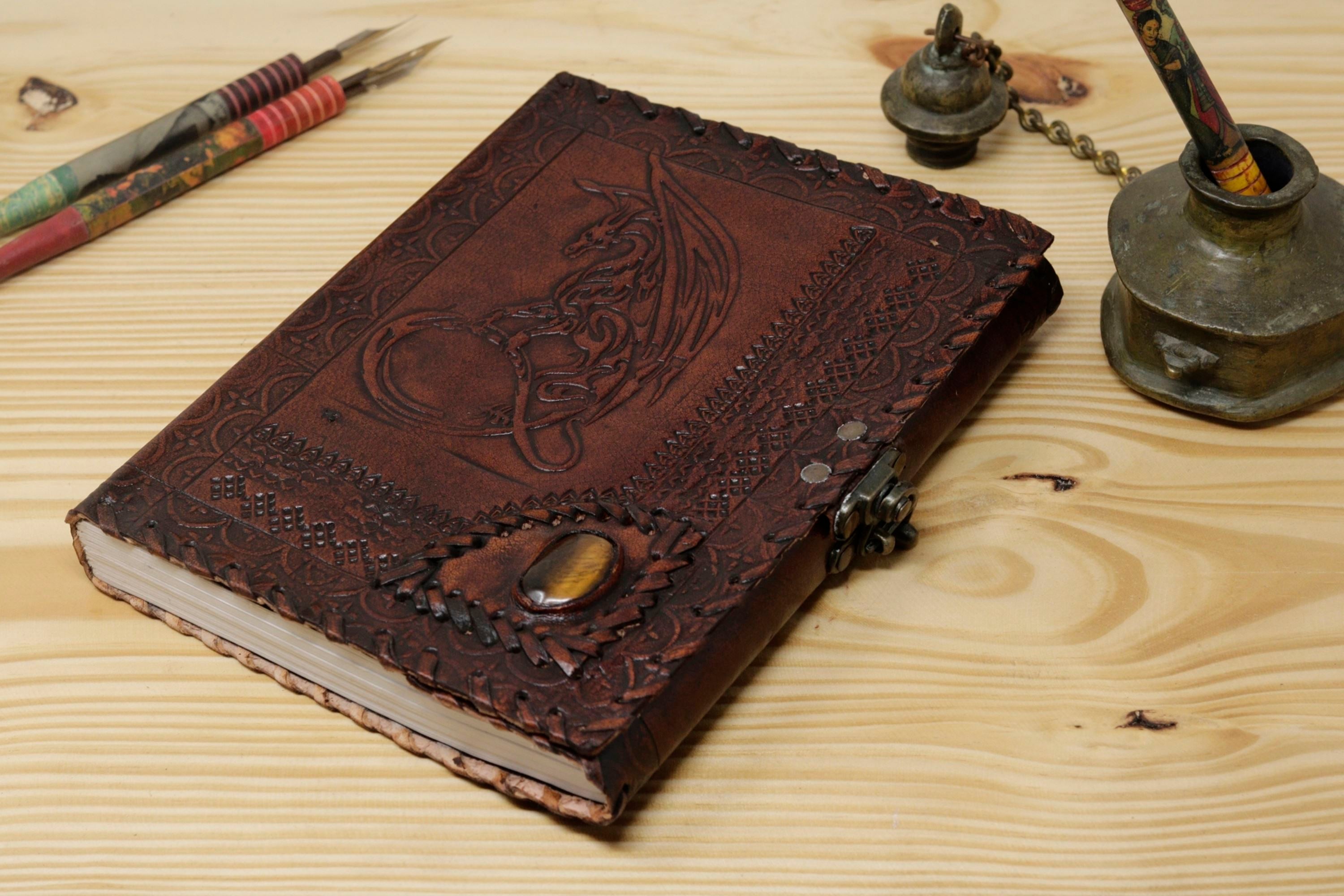 Handmade Vintage Leather Journal - Dragon Stone Lock