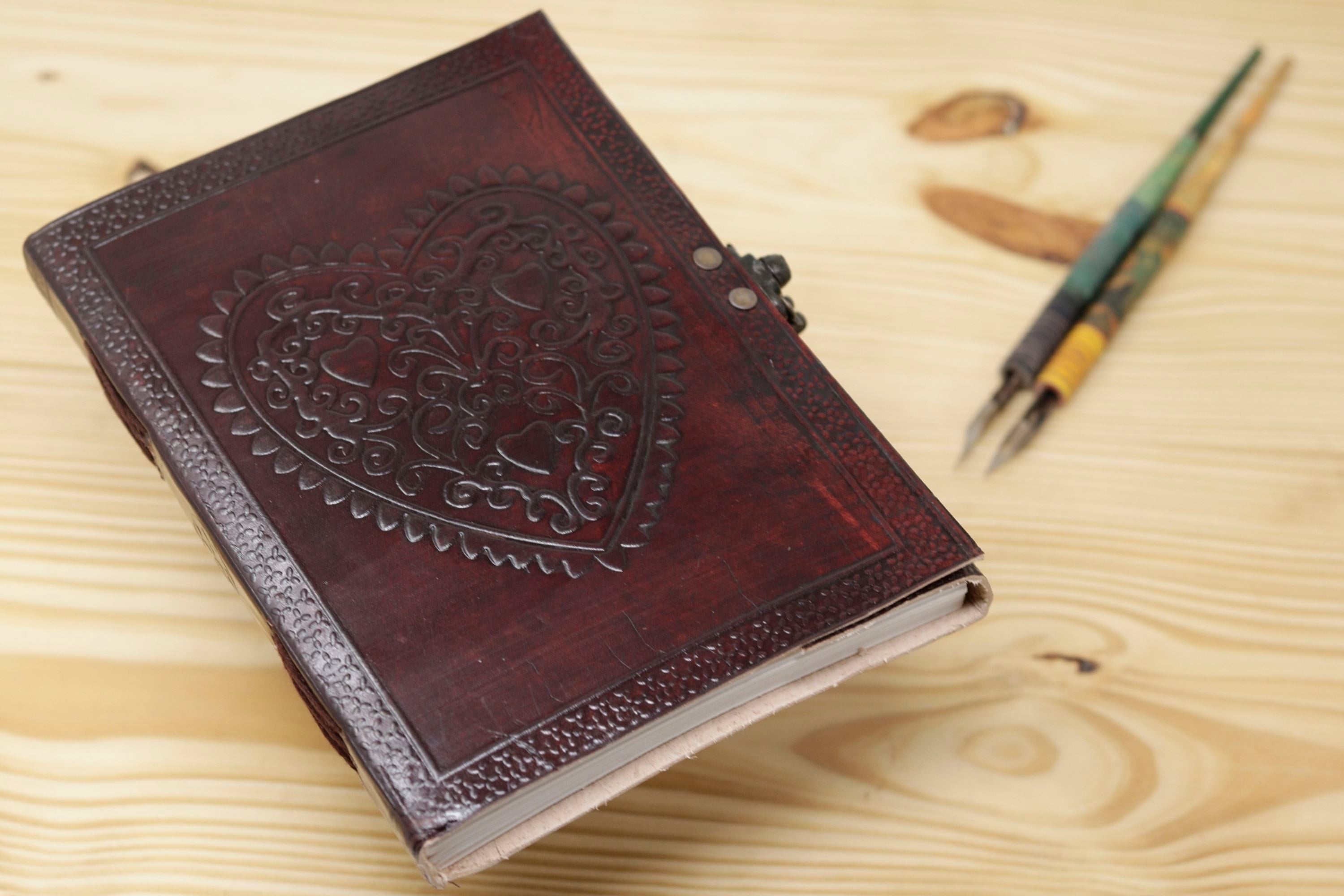 Handmade Vintage Leather Journal - Heart Lock