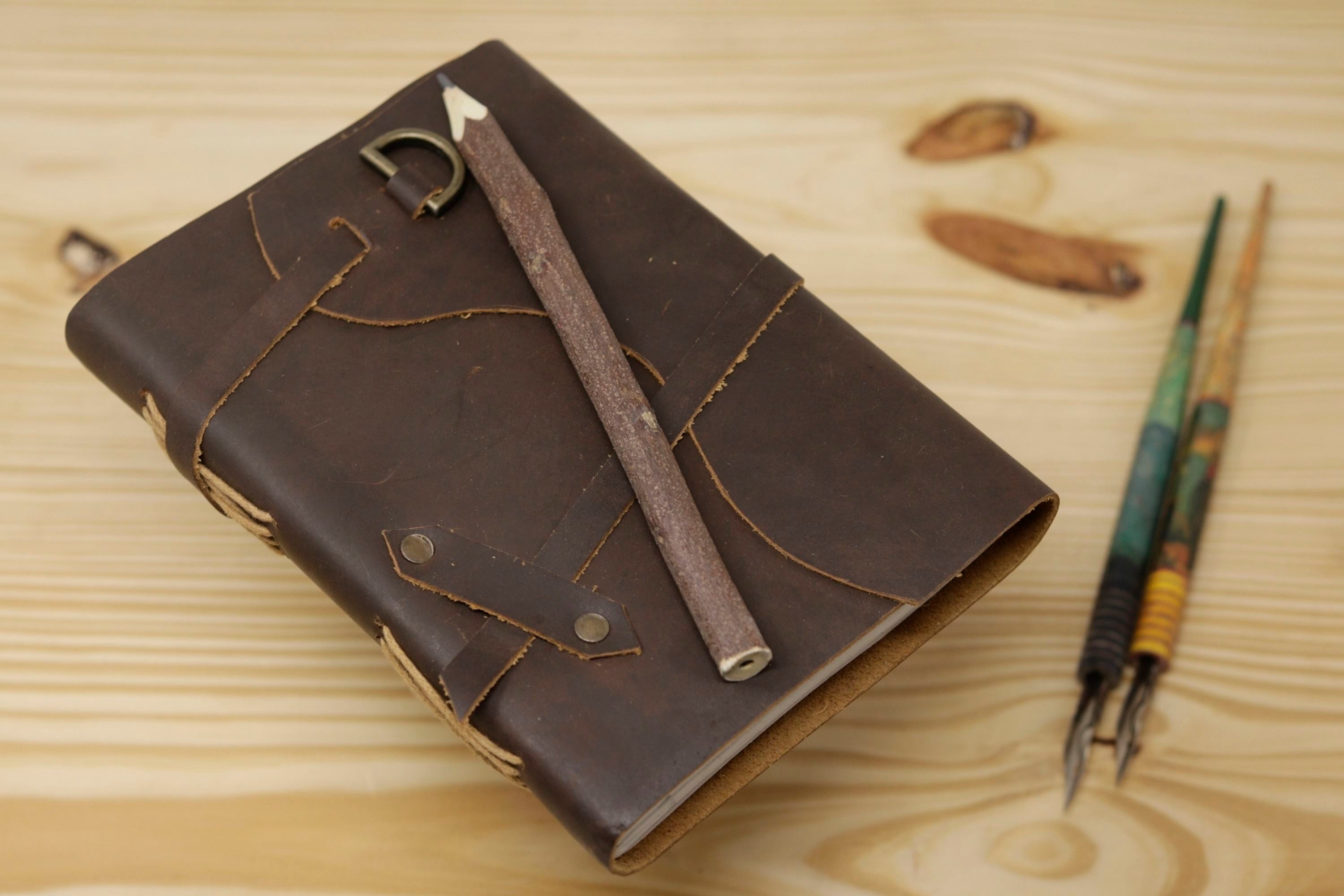 Handmade Vintage Leather Journal - Buff Designer Flap