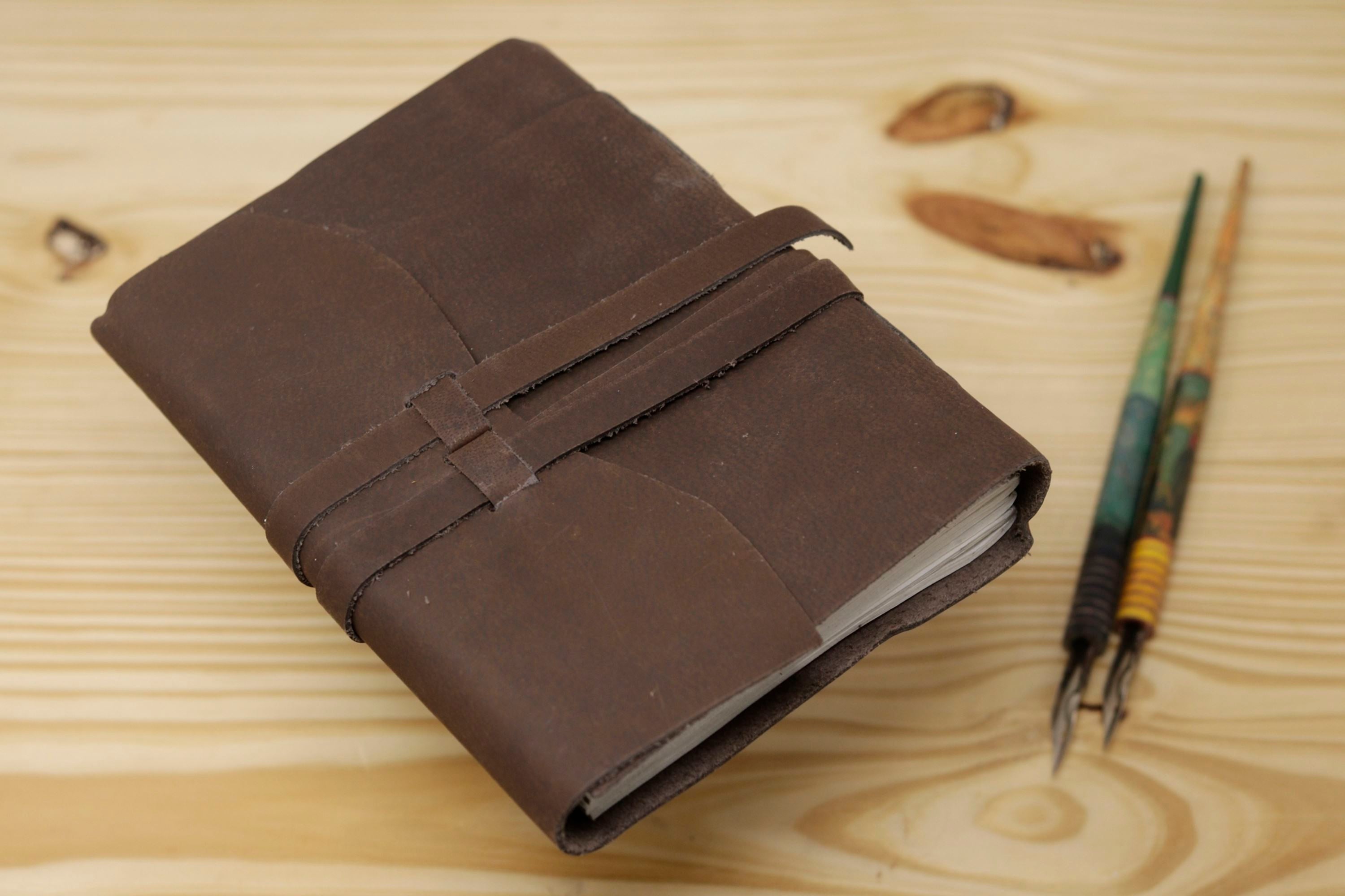 Handmade Vintage Leather Journal - Buff Cut Flap