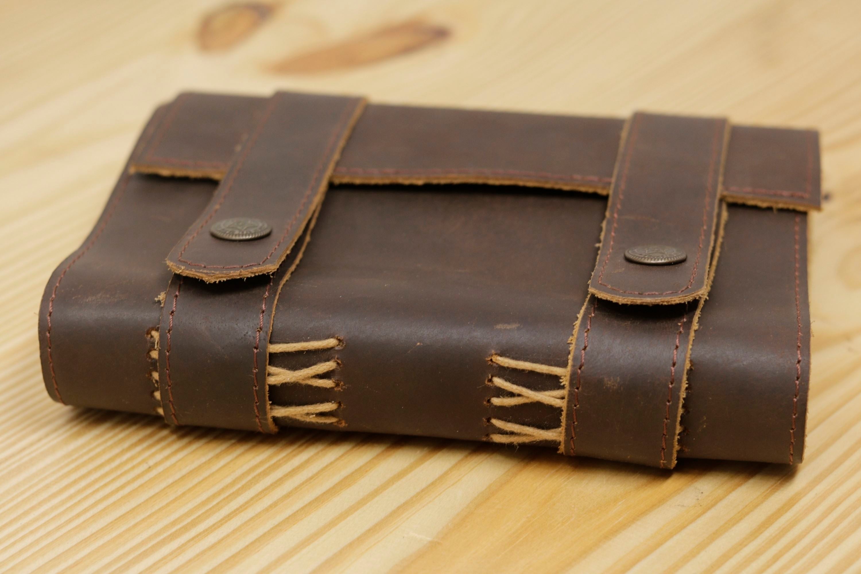 Handmade Vintage Leather Journal - Buff Double Button