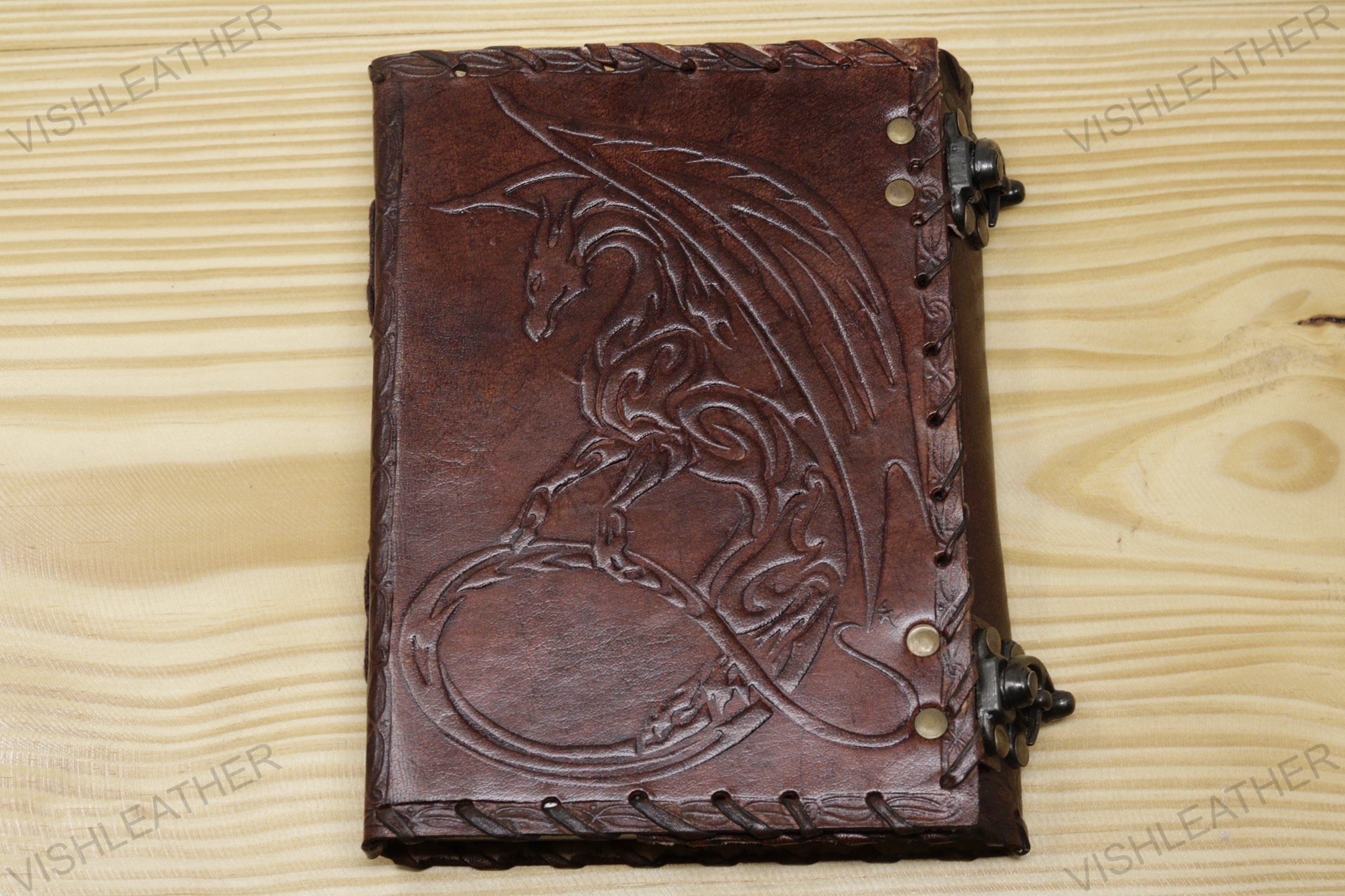 Handmade Vintage Leather Journal - Dragon Double Lock