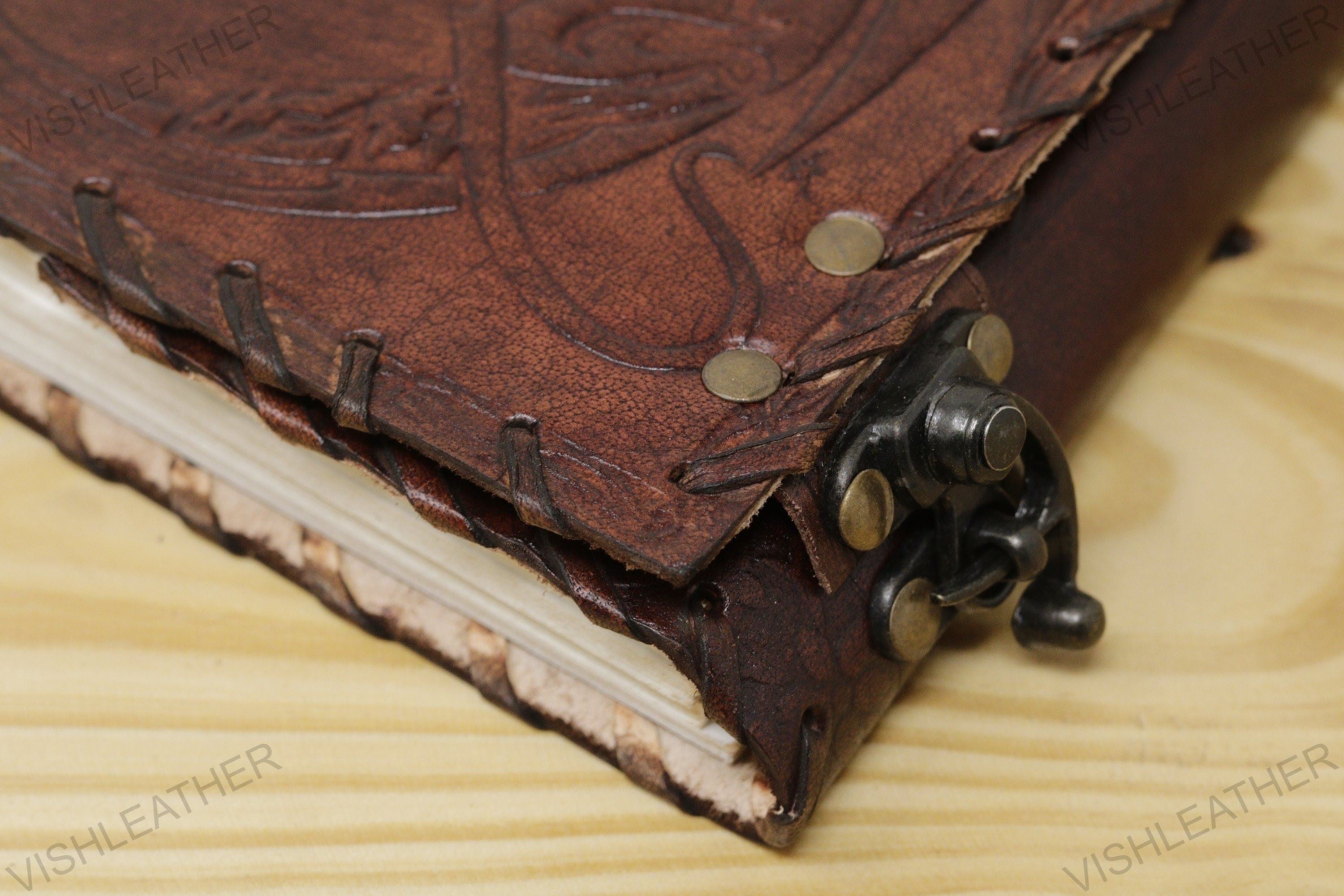 Handmade Vintage Leather Journal - Dragon Double Lock