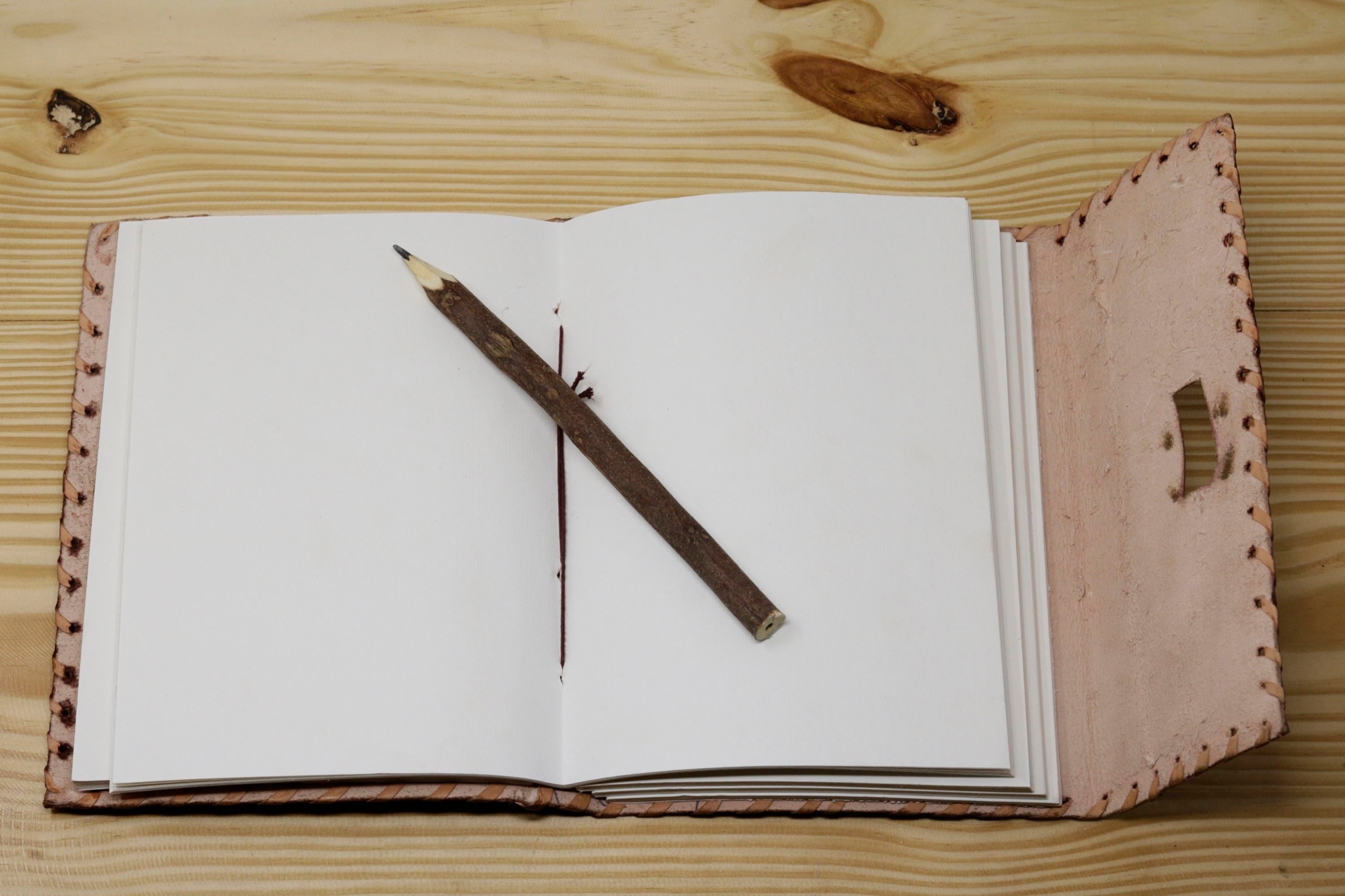 Handmade Vintage Leather Journal - Side Stitch Pencil