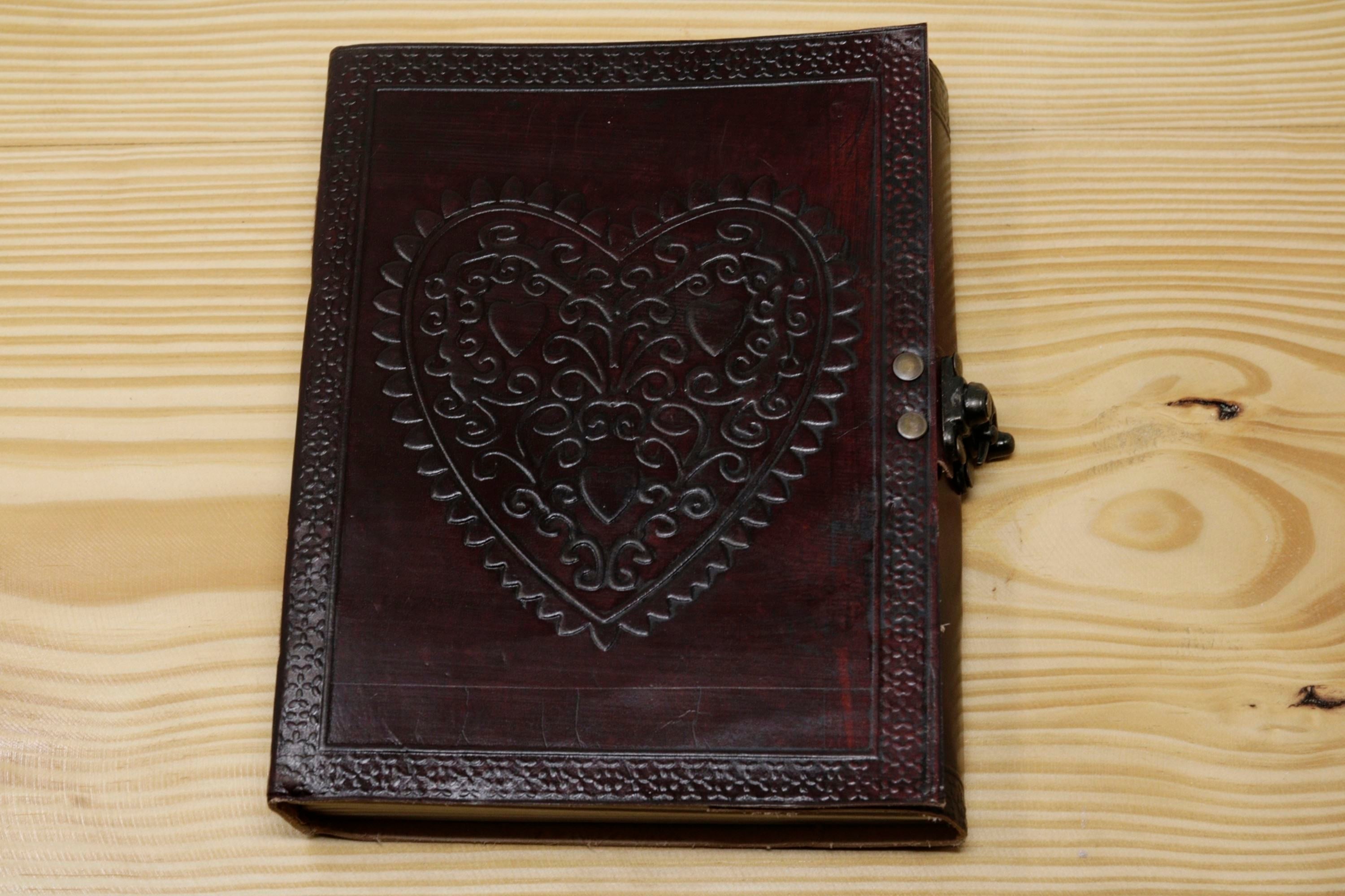 Handmade Vintage Leather Journal - Heart Lock