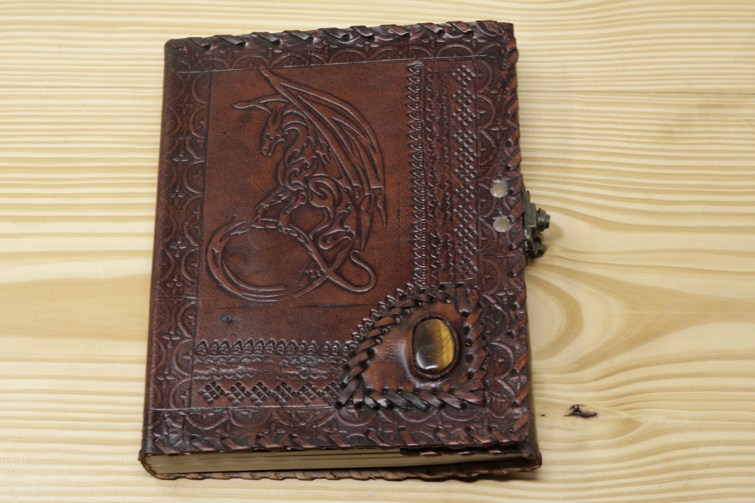 Handmade Vintage Leather Journal - Dragon Stone Lock