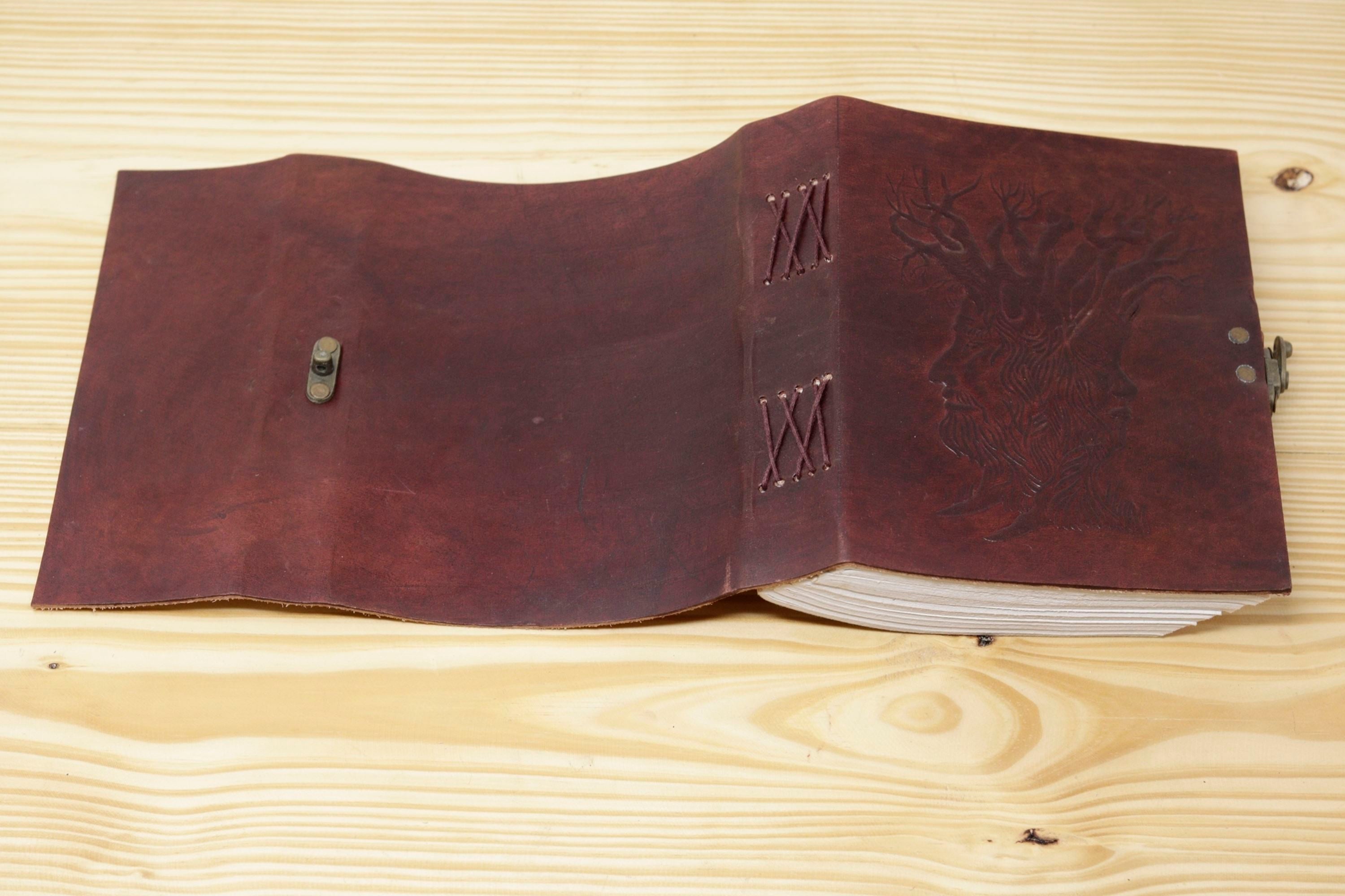 Vintage Handmade Leather Journal - Face Tree Lock