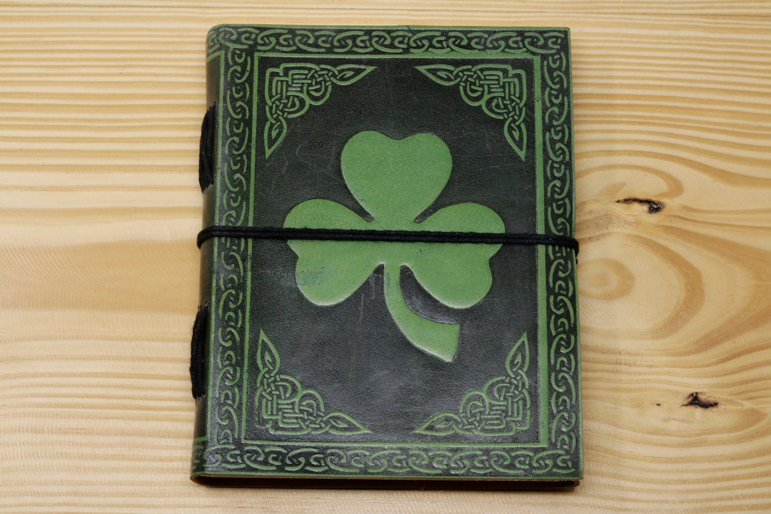 Vintage Handmade Leather Journal - Green Black Flower Dori