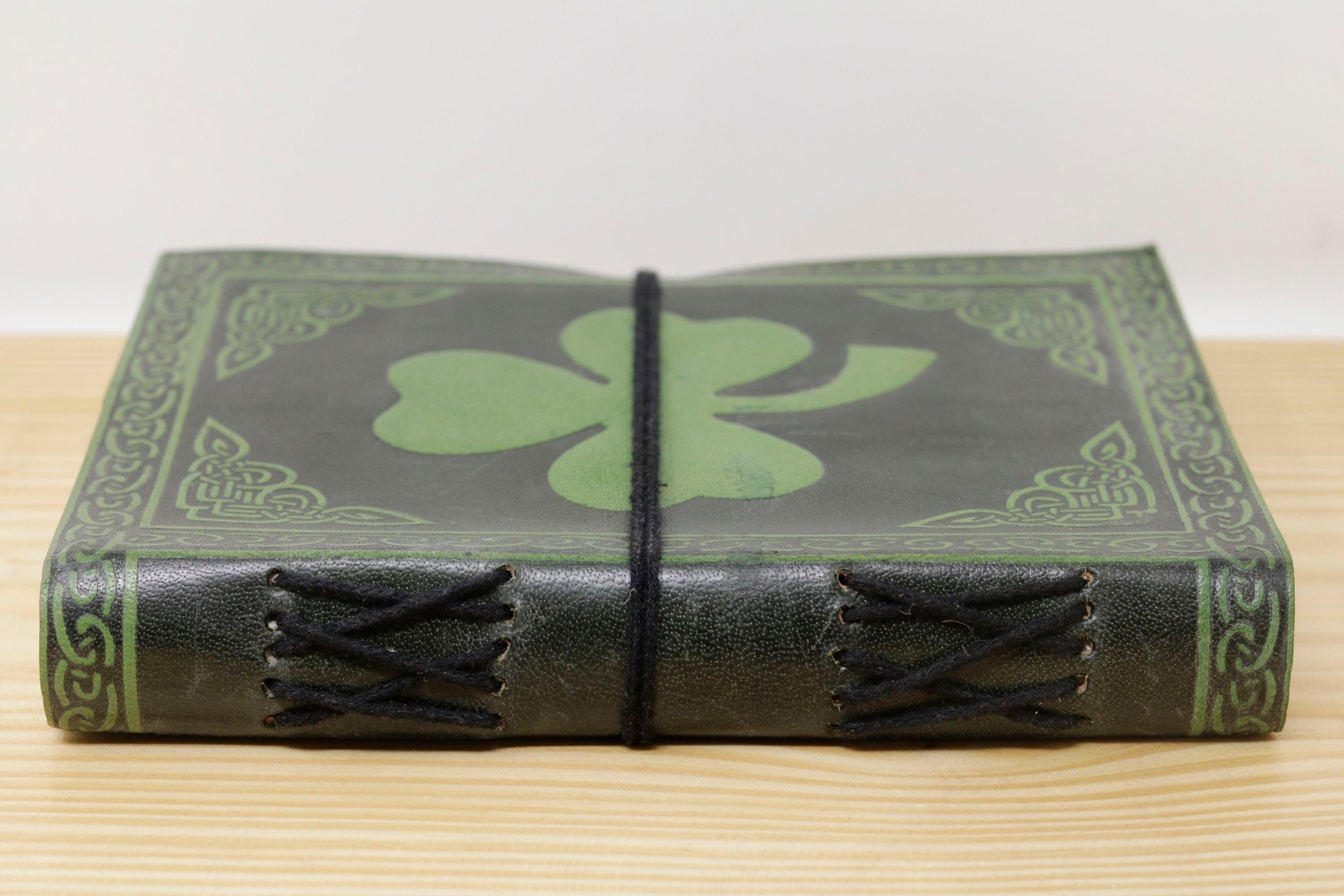 Vintage Handmade Leather Journal - Green Black Flower Dori