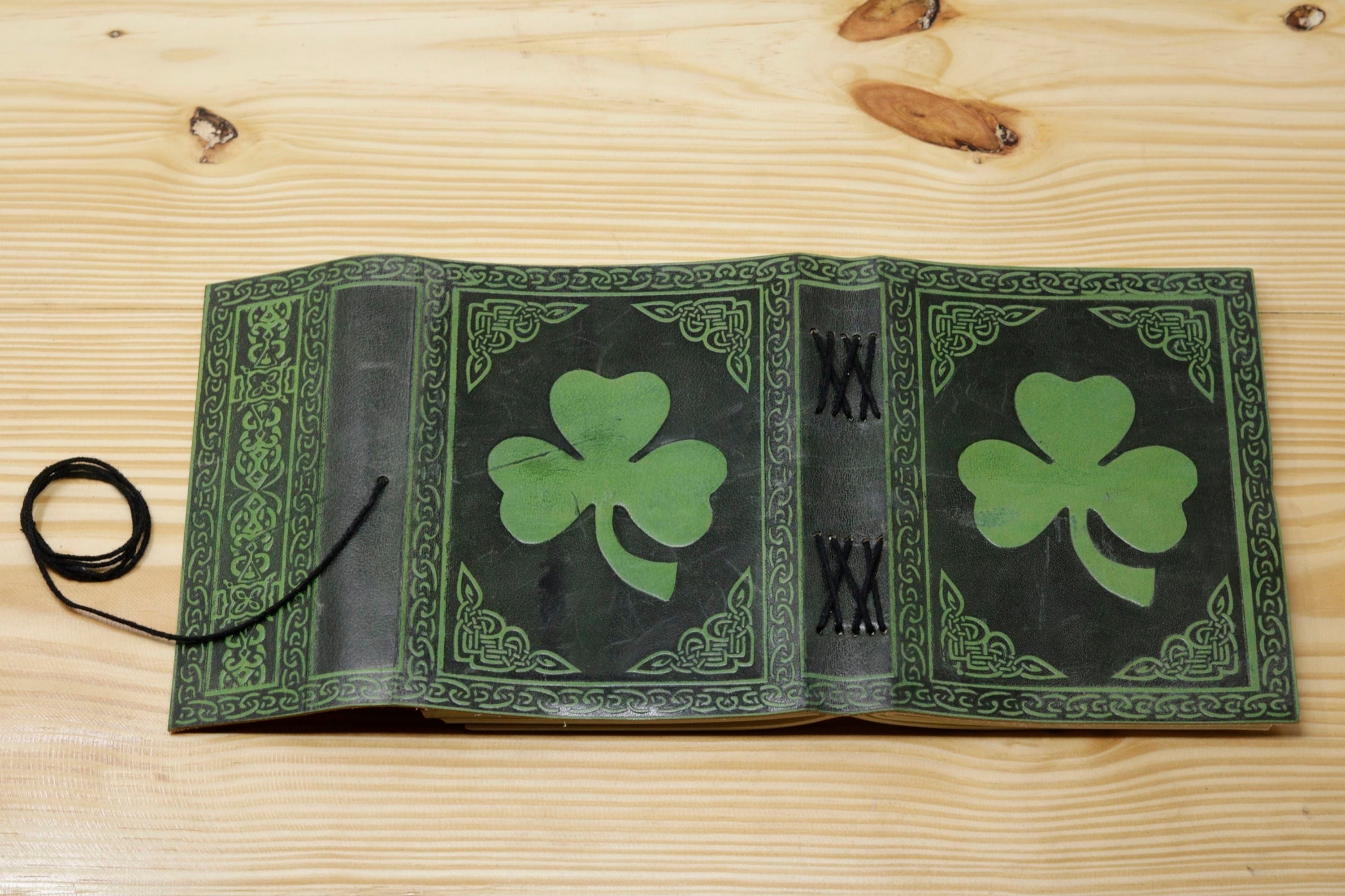 Vintage Handmade Leather Journal - Green Black Flower Dori