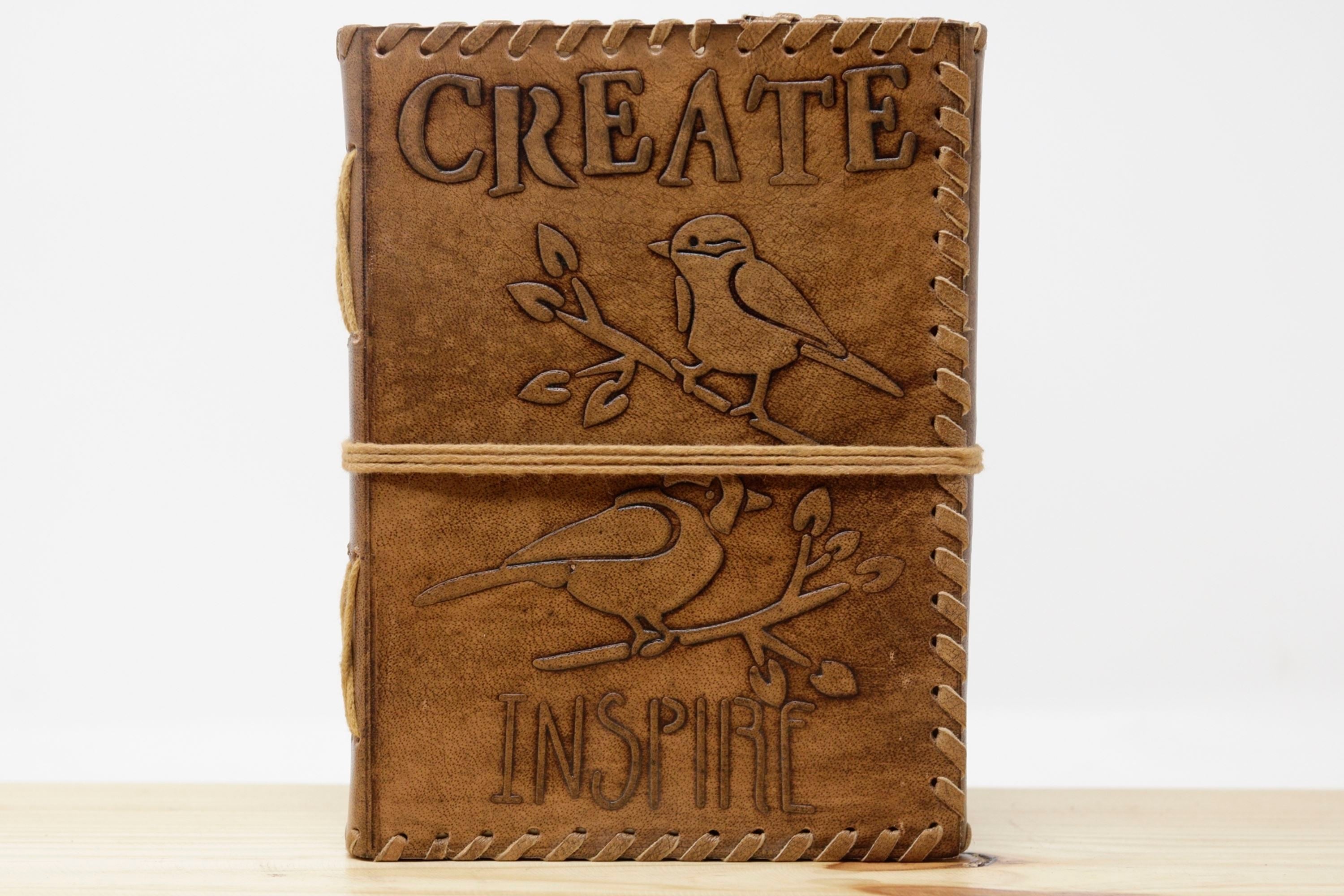 Vintage Handmade Leather Journal - Create Inspire Sparrow Dori