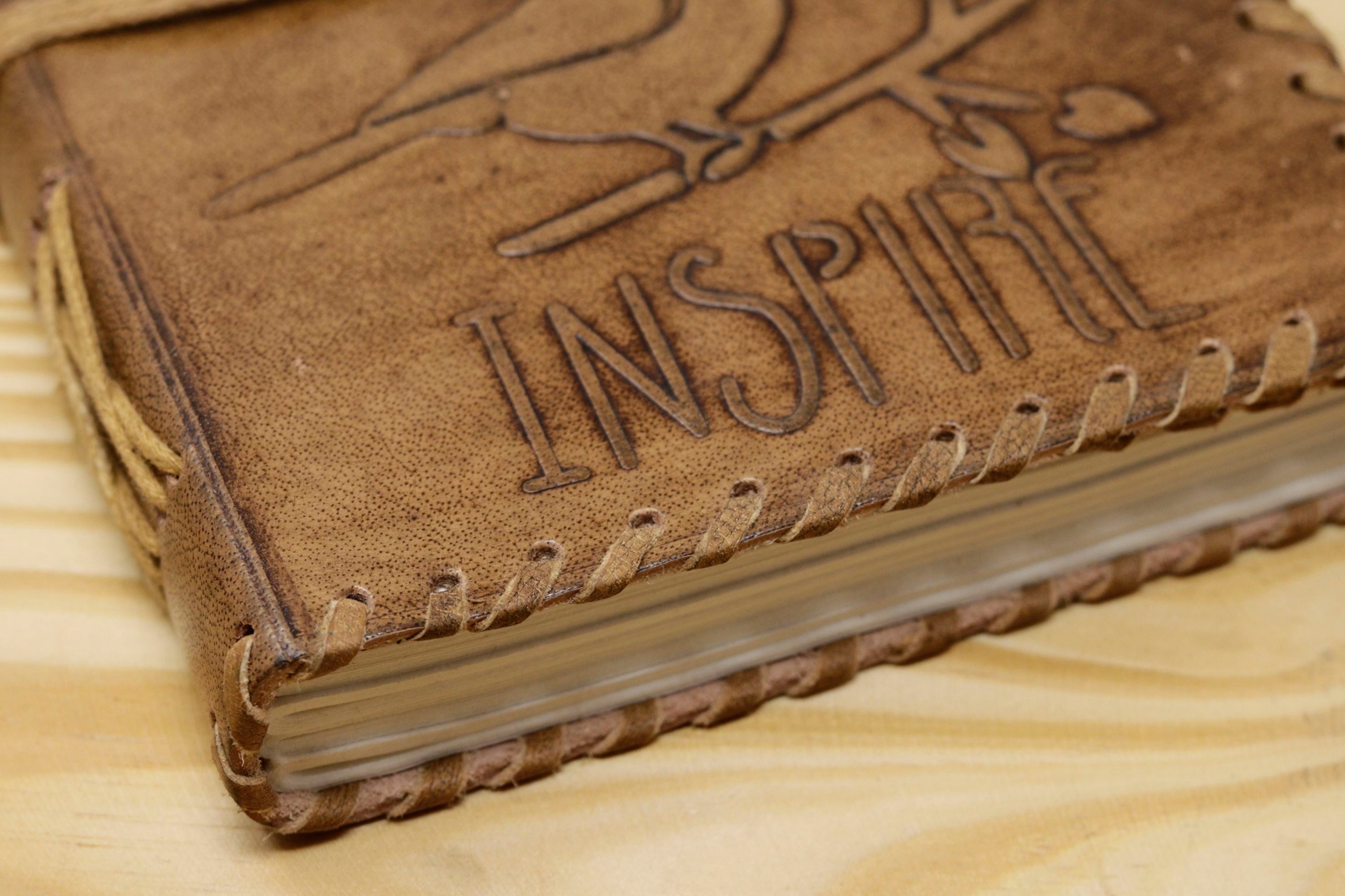 Vintage Handmade Leather Journal - Create Inspire Sparrow Dori