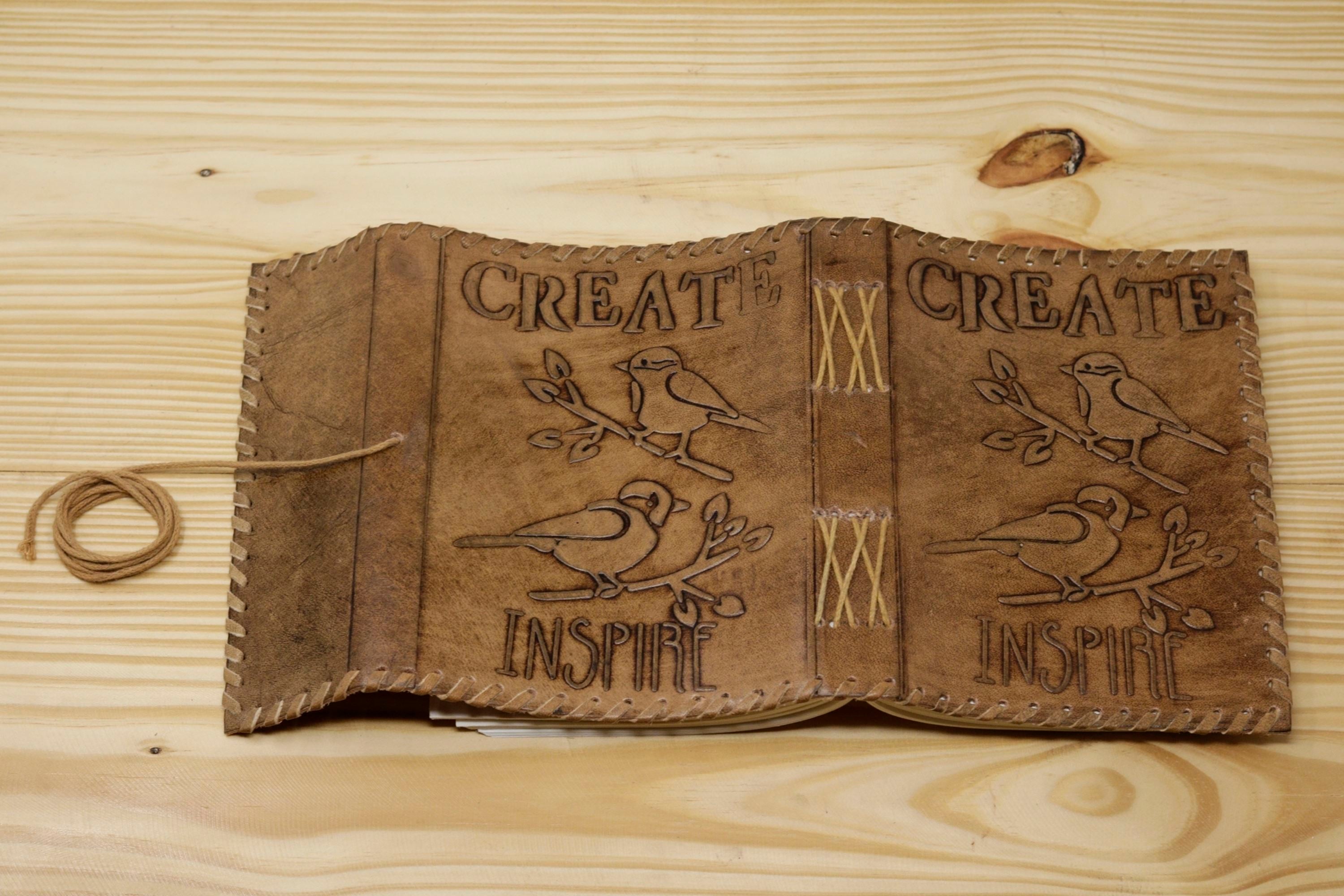 Vintage Handmade Leather Journal - Create Inspire Sparrow Dori