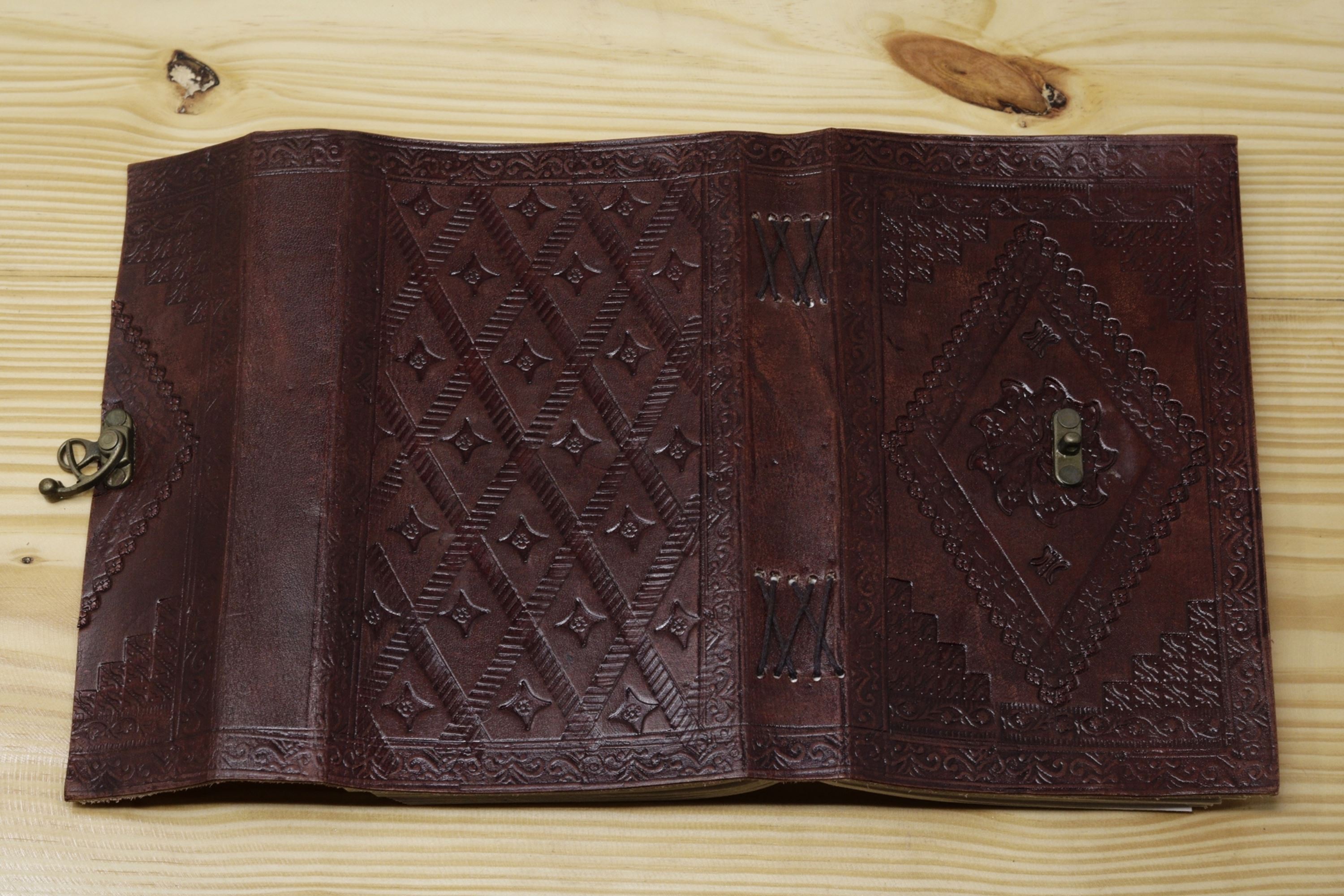 Vintage Handmade Leather Journal - Diamond Lock