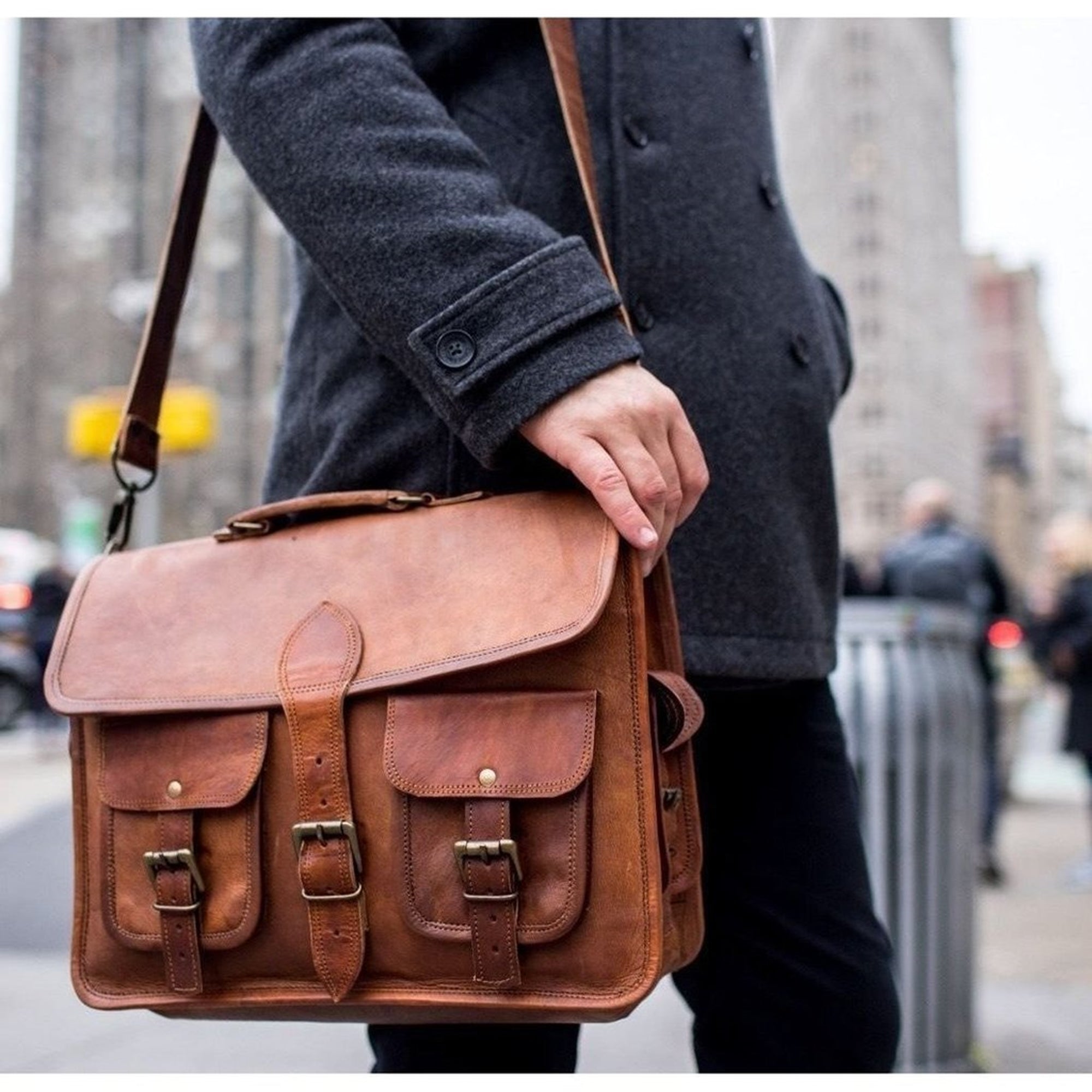 Vintage Brown casual Handmade Briefcase Leather Bag