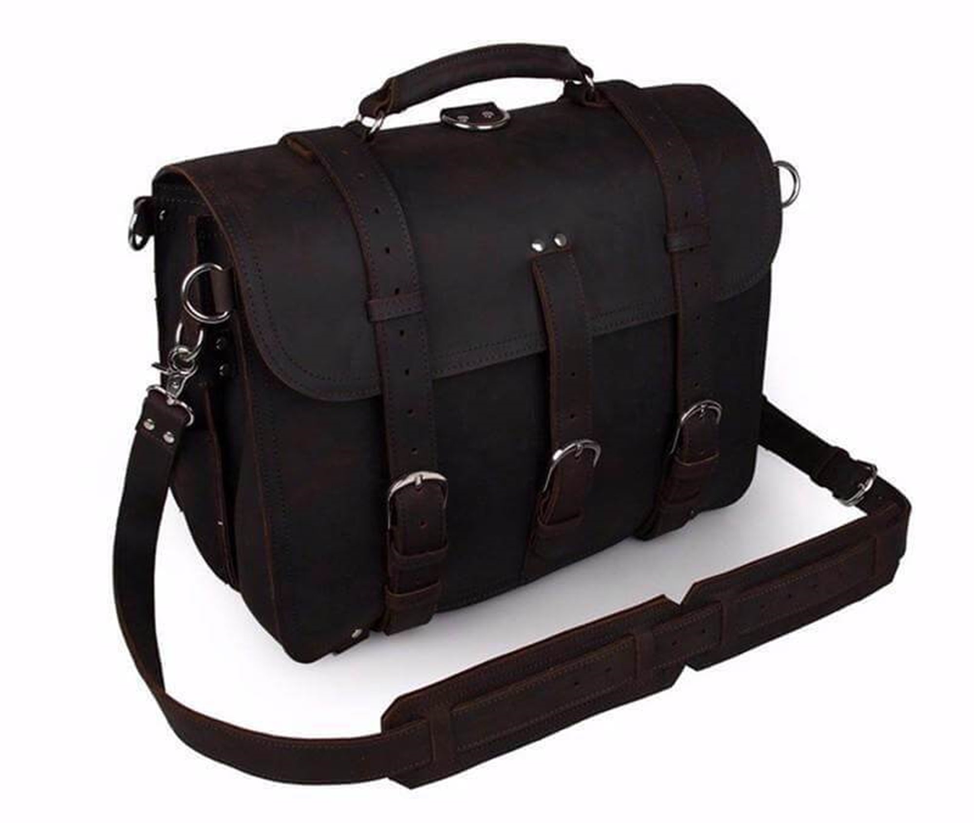 Black Full Grain Cow Leather Backpack & Briefcase