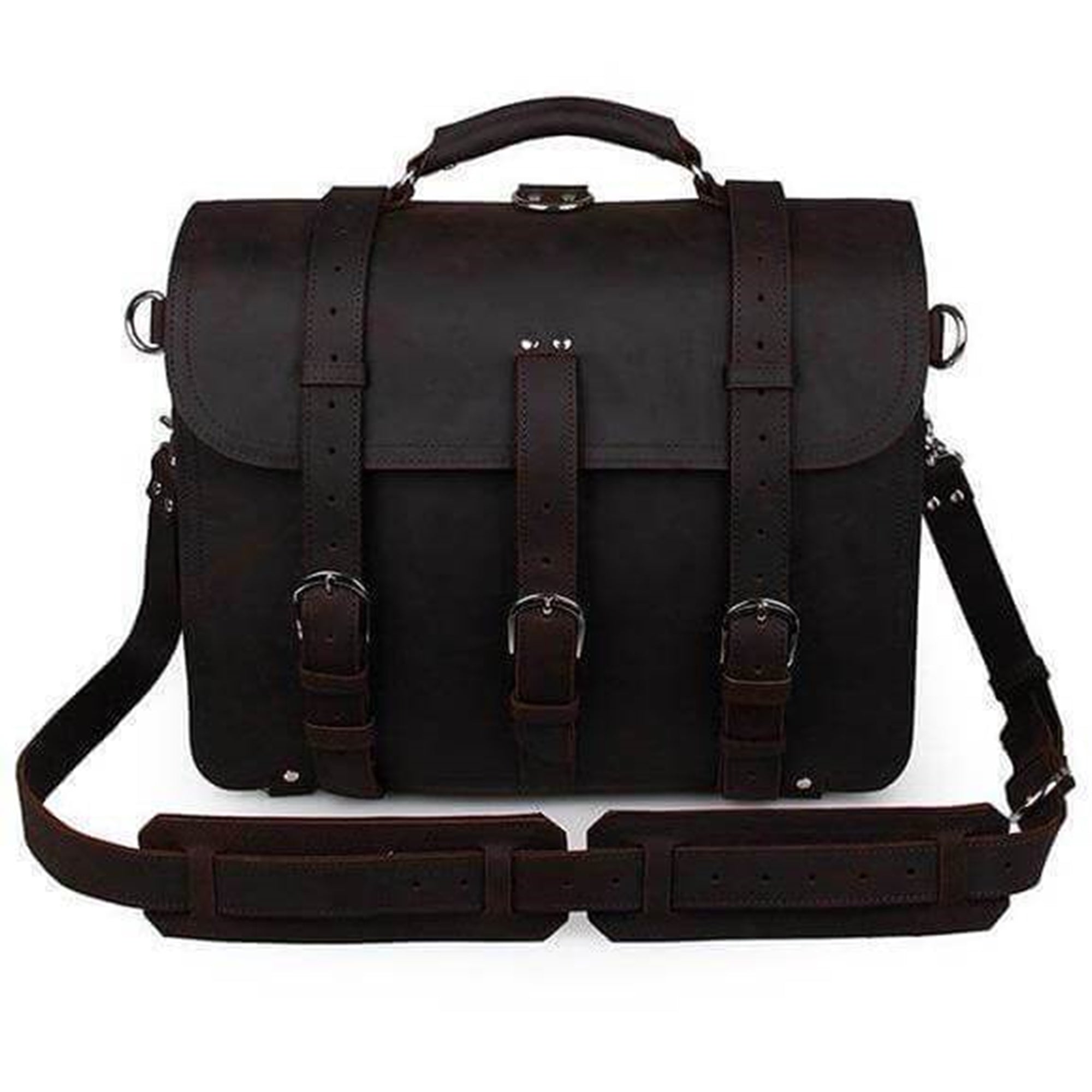 Black Full Grain Cow Leather Backpack & Briefcase