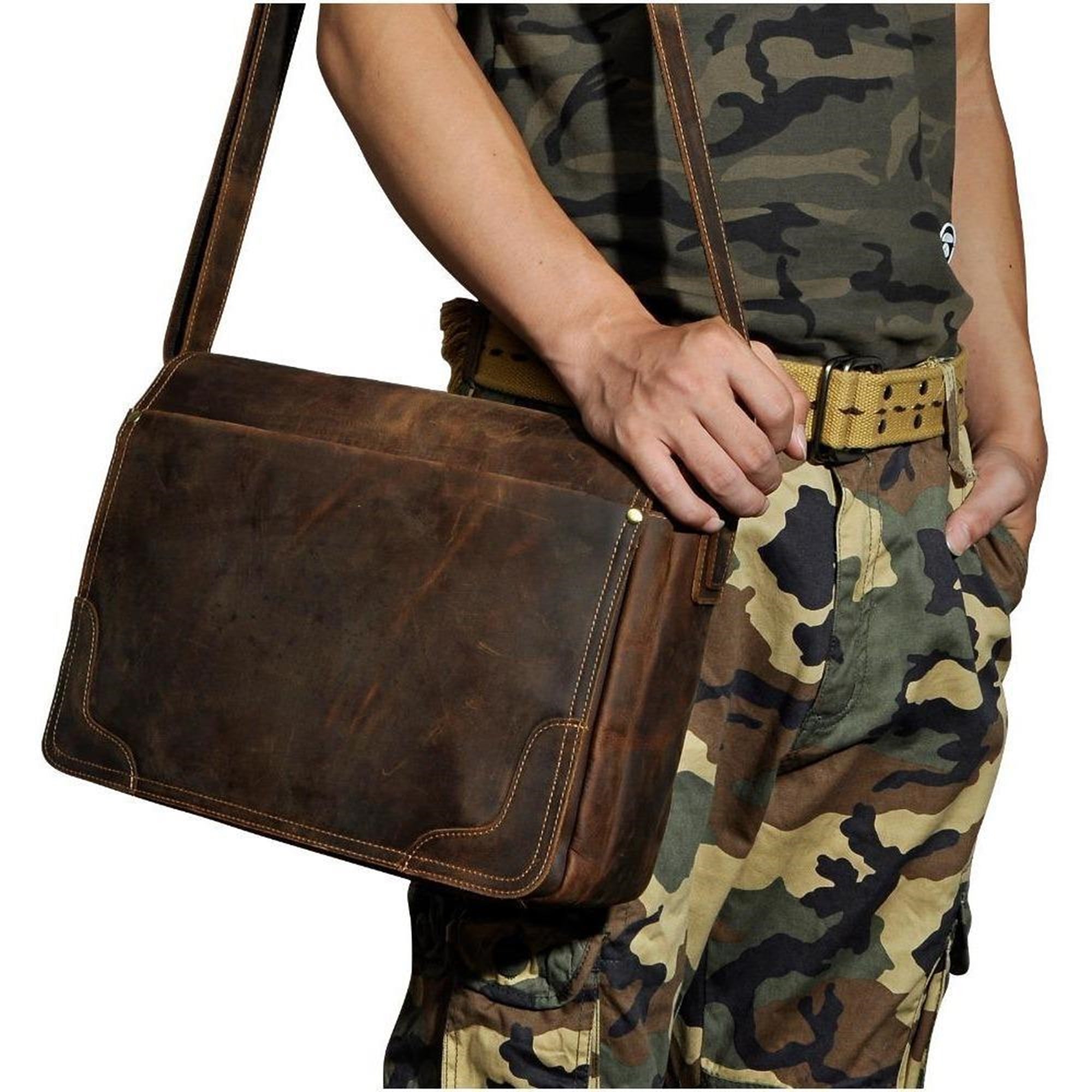 High-Quality Cowhide Leather Designer Messenger Bag