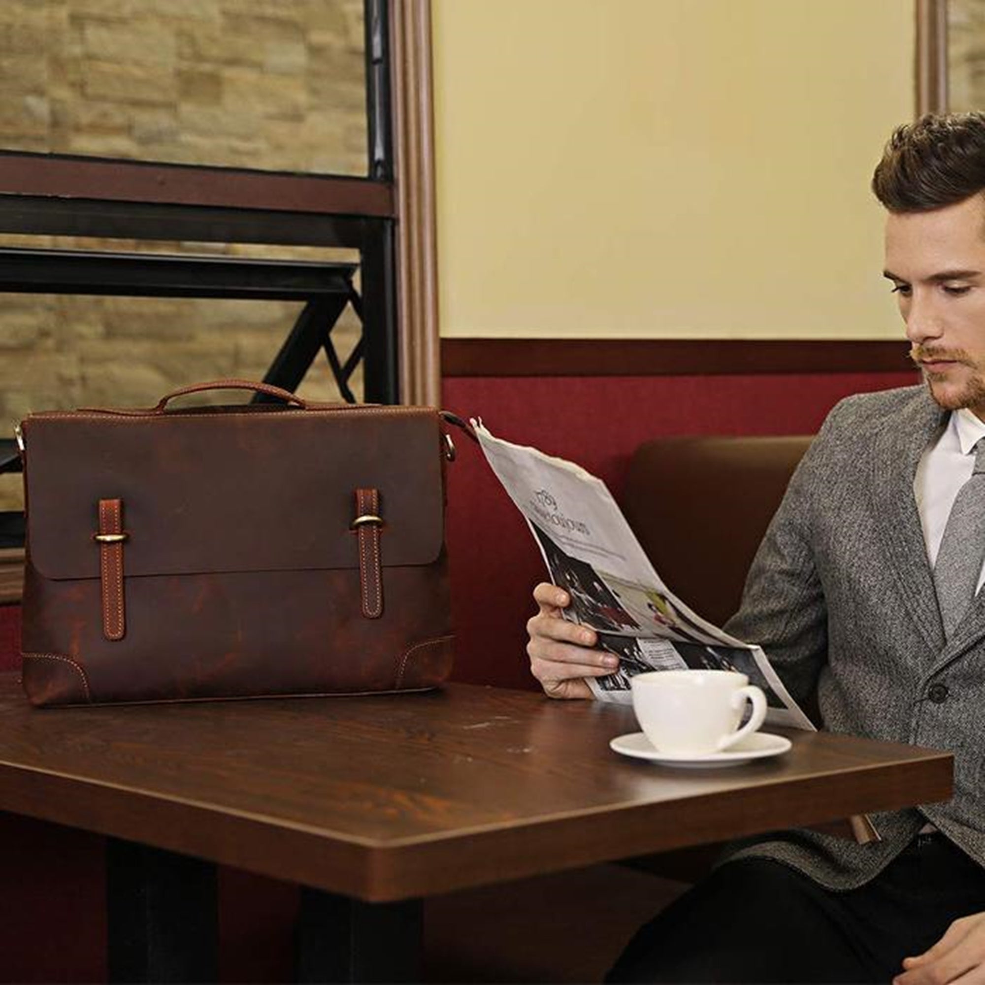 Premium Cowhide Leather Business Briefcase Bag