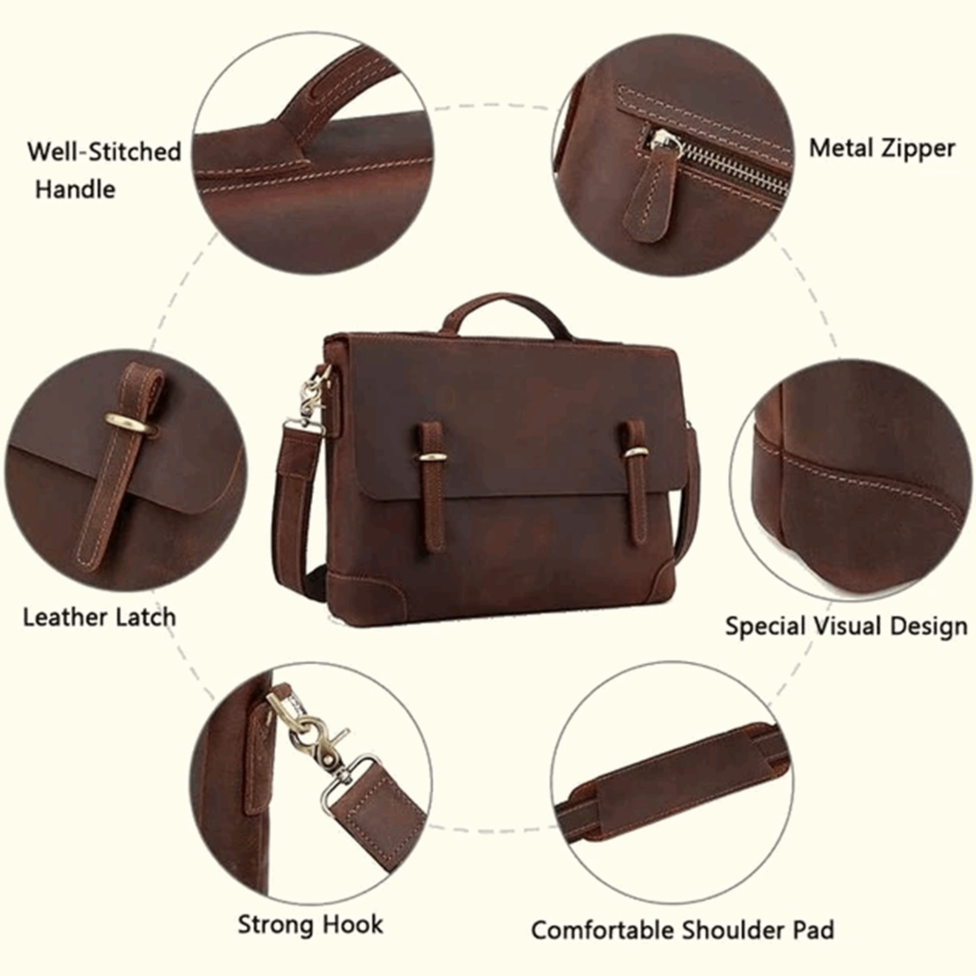 Premium Cowhide Leather Business Briefcase Bag