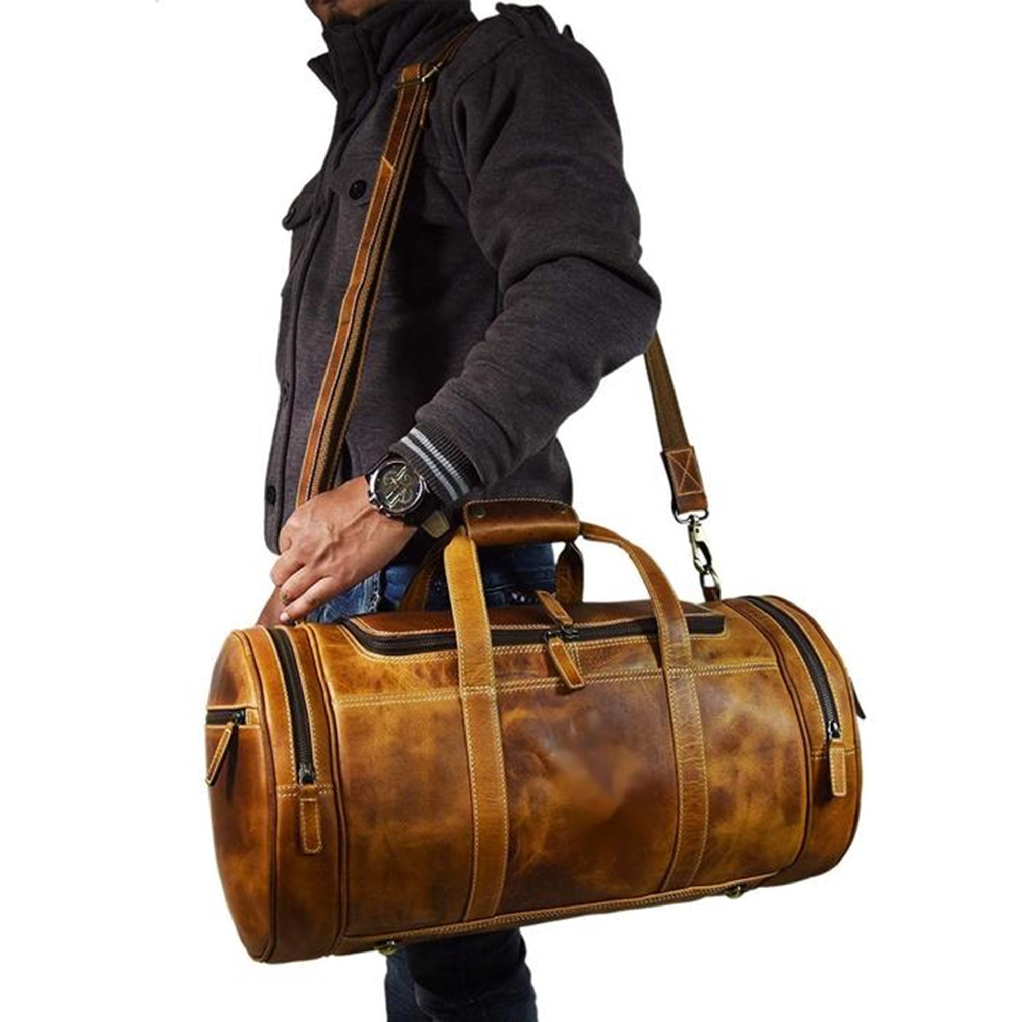 Handmade Round Barrel Weekend Travelling / Gym Duffel Bag