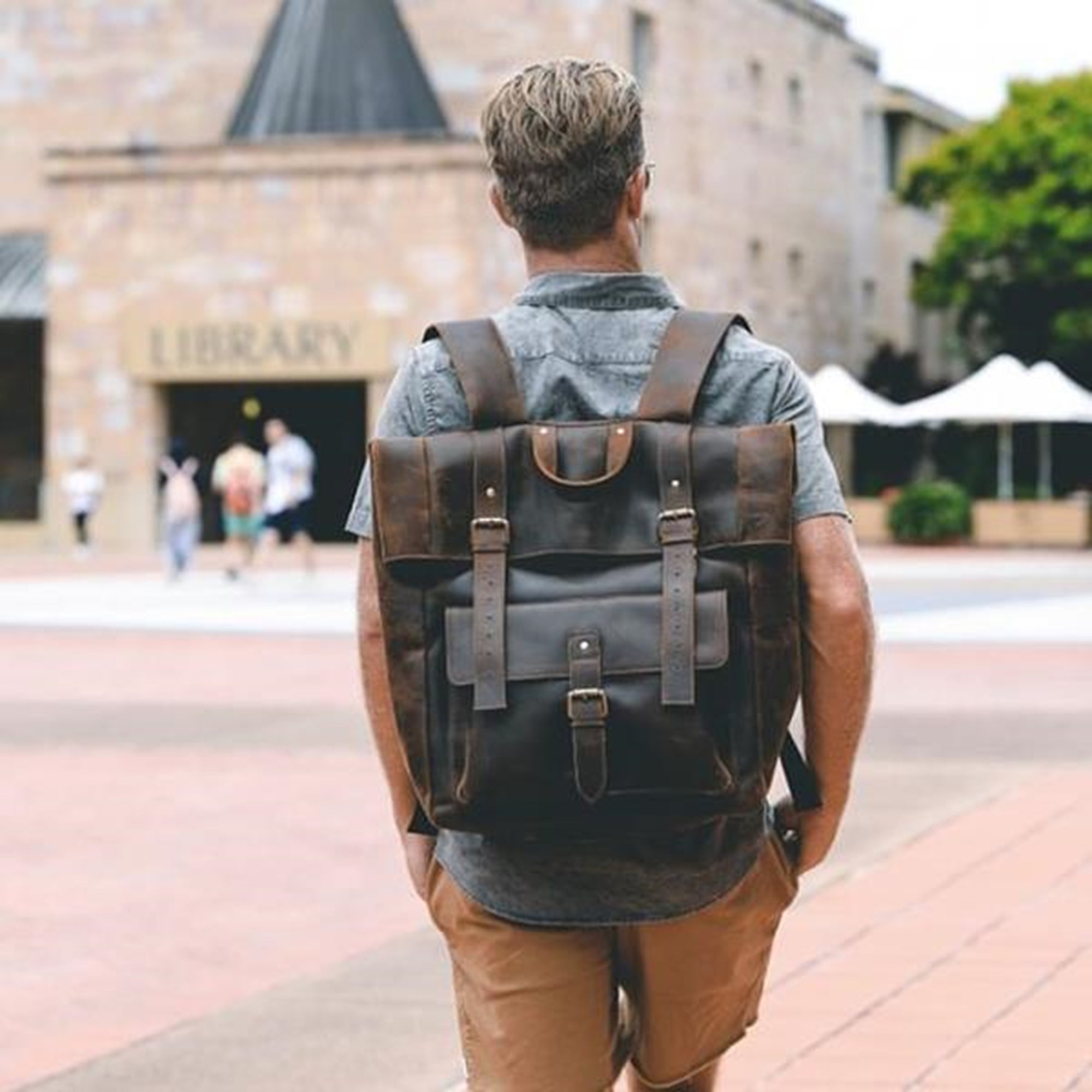 Hunter Leather Rolling Large Backpack Rustic Look