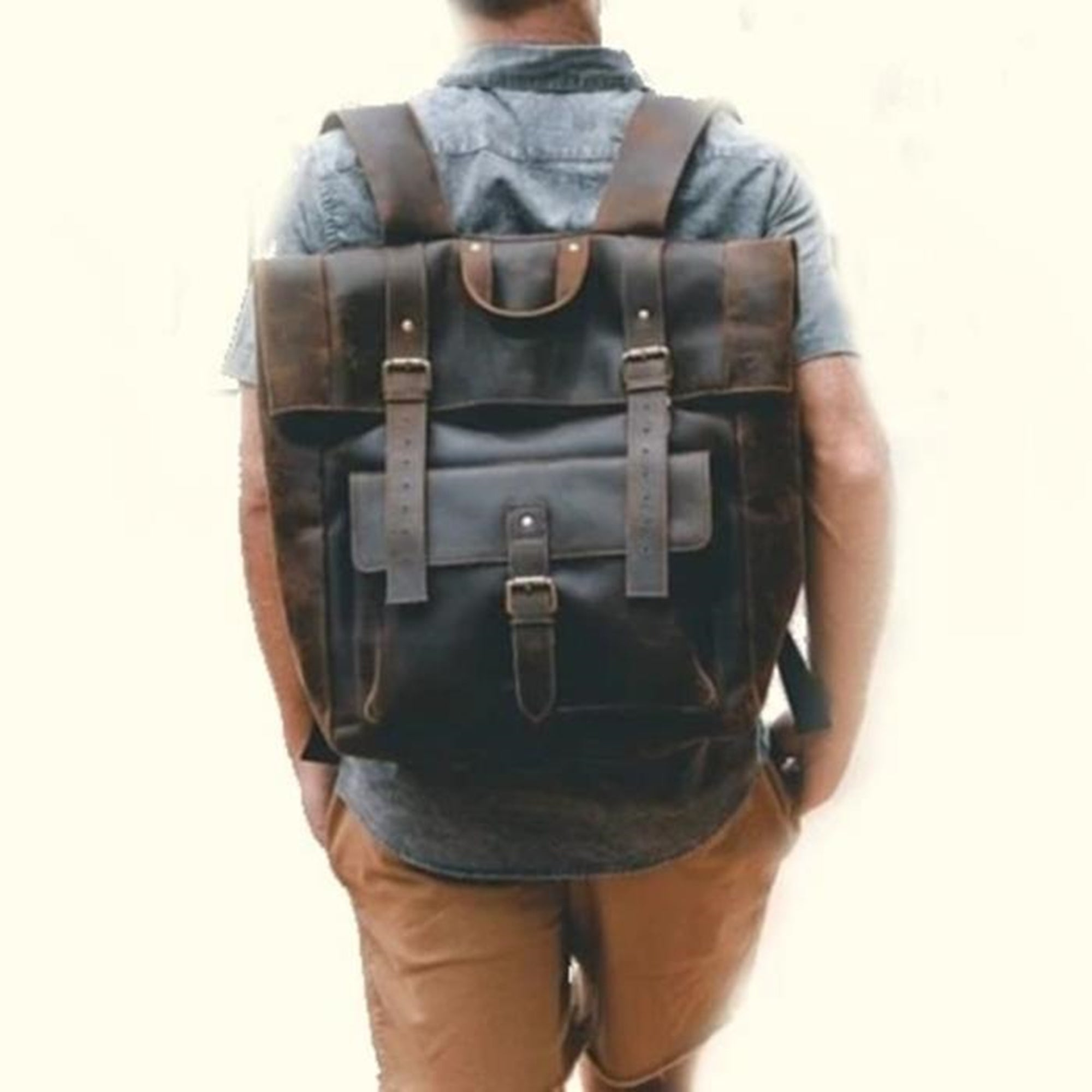 Hunter Leather Rolling Large Backpack Rustic Look