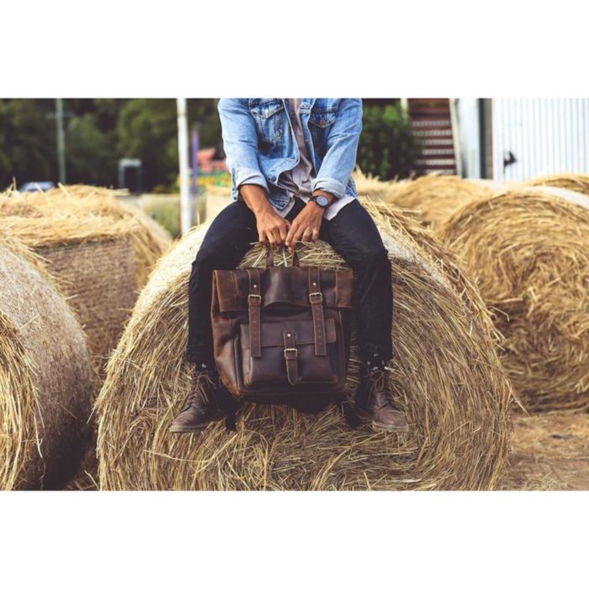 Hunter Leather Rolling Large Backpack Rustic Look