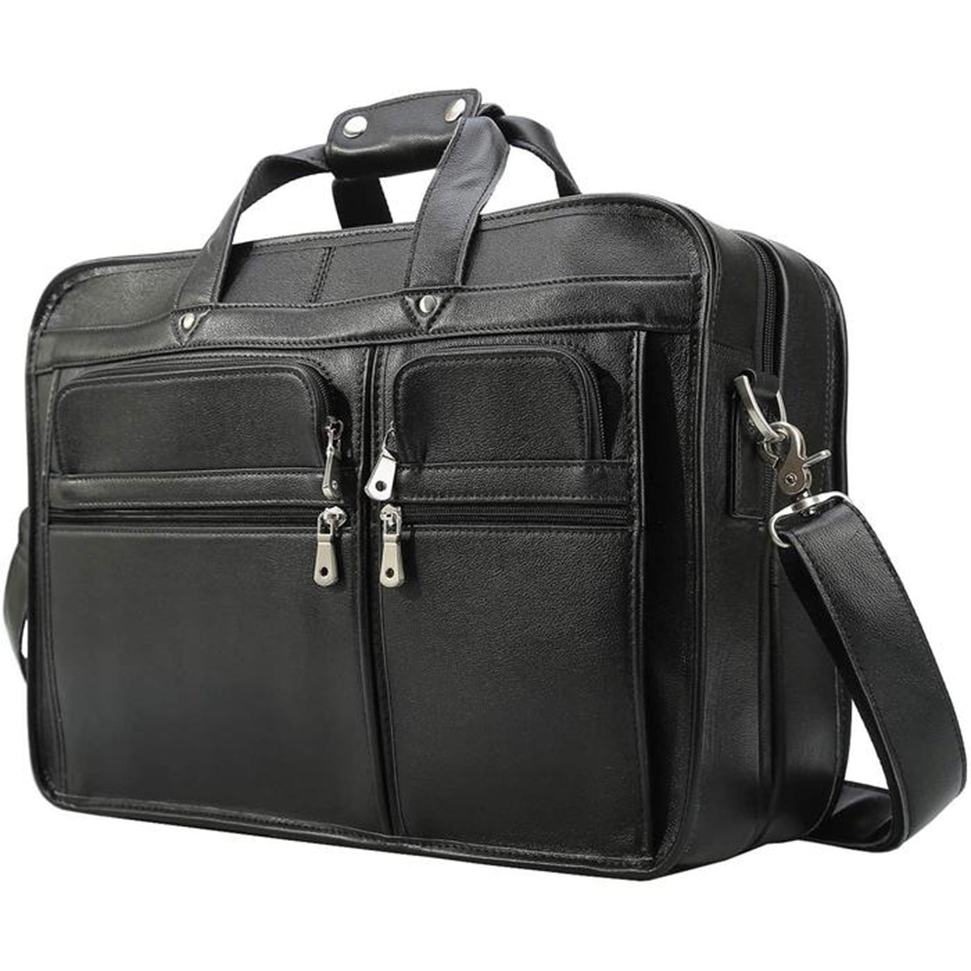 Premium Black Buffalo Leather Travel laptop Briefcase