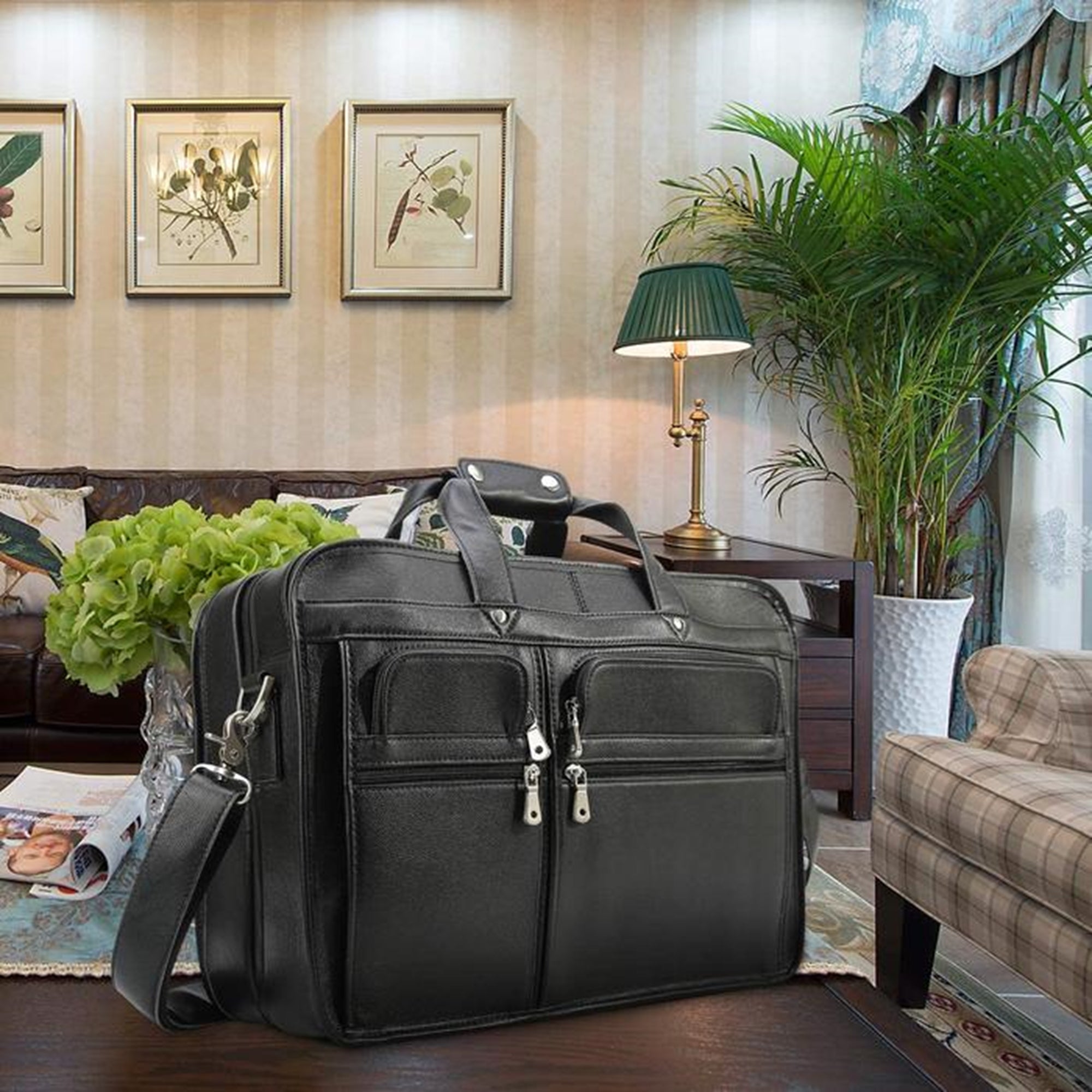 Premium Black Buffalo Leather Travel laptop Briefcase